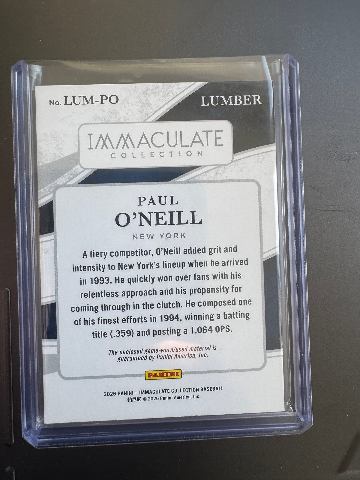 Panini 2026 Panini Immaculate Collection Paul O'Neill #LUM-PO