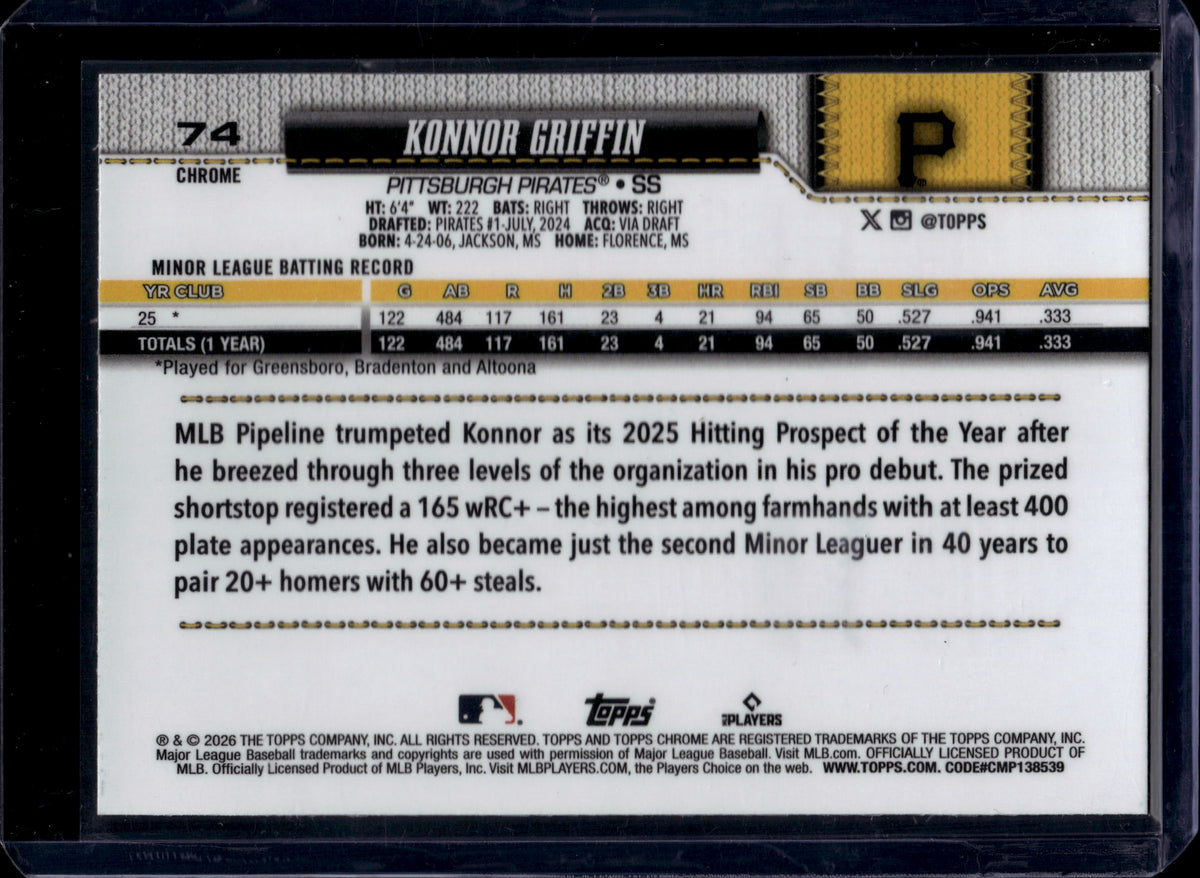 Topps 2026 Topps Chrome Konnor Griffin #74 Blue Refractors