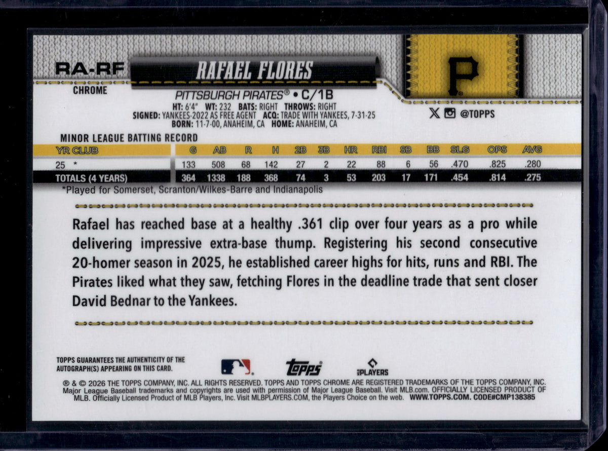 Topps 2026 Topps Chrome Rafael Flores #RA-RF Rookie Autographs Aqua Refractors
