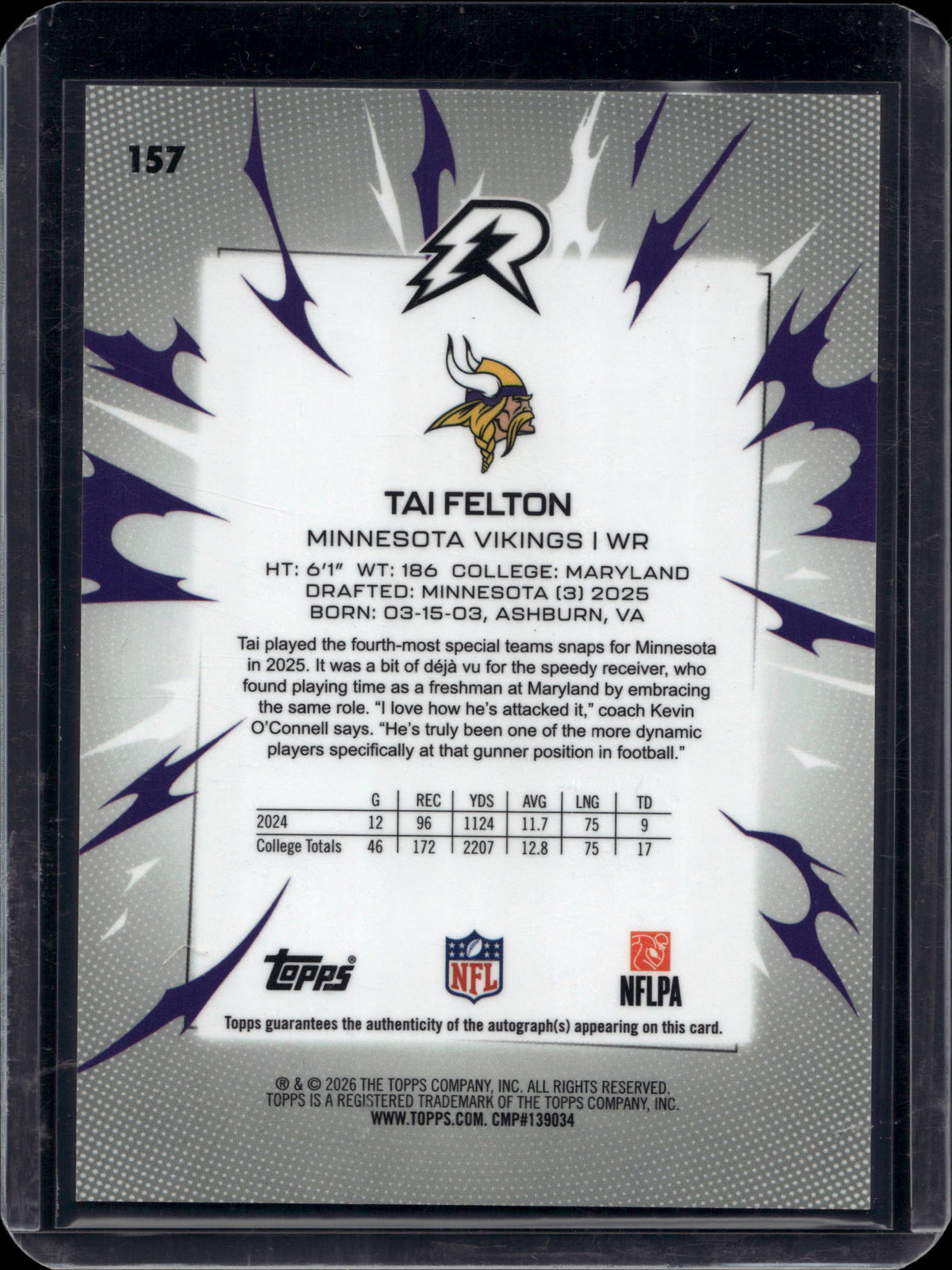 Topps 2025 Topps Resurgence Tai Felton #157 Signatures Magenta Surge Refractor
