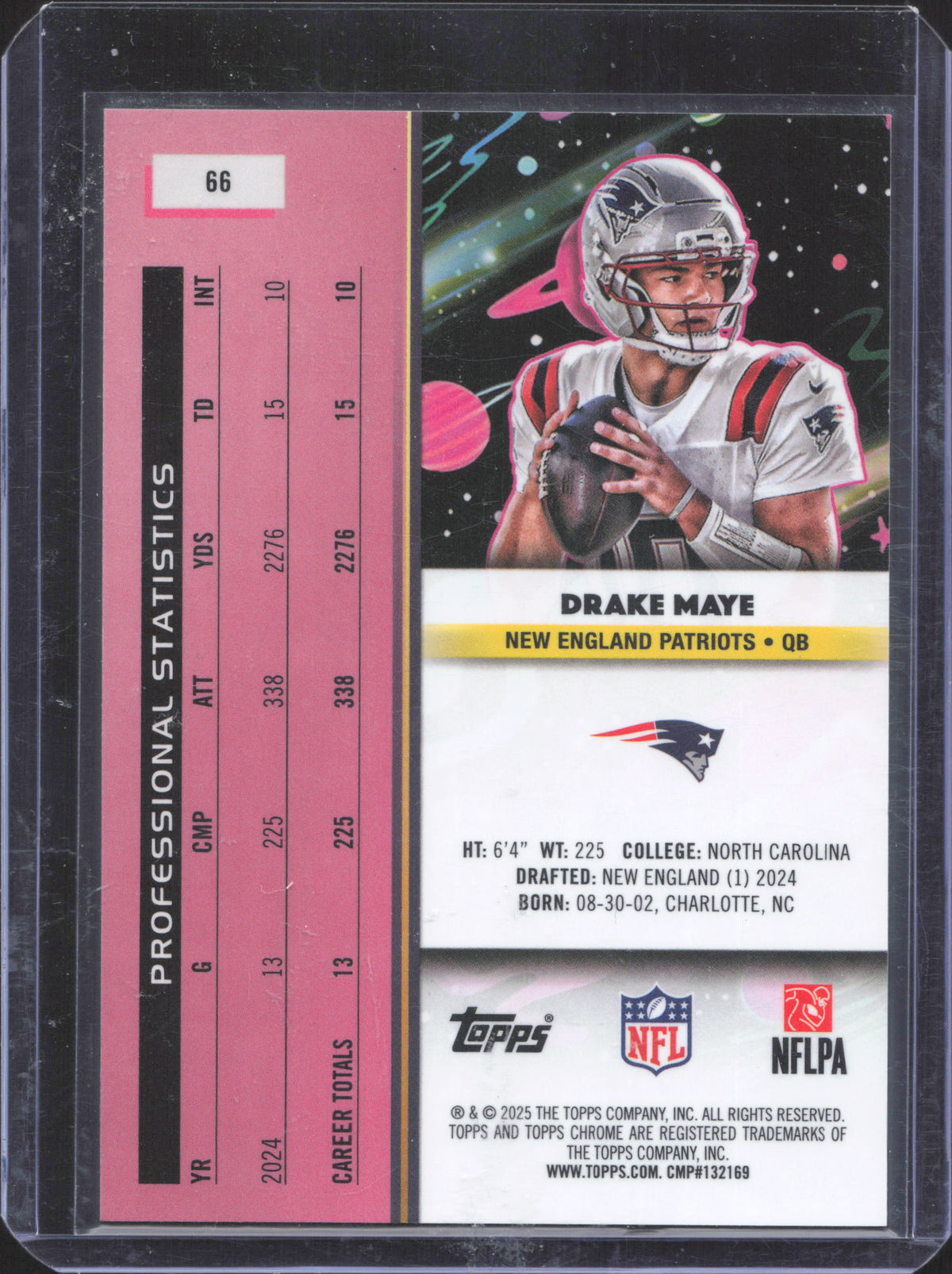 Topps 2025 Topps Chrome Cosmic Drake Maye #66 Green Space Dust Refractor