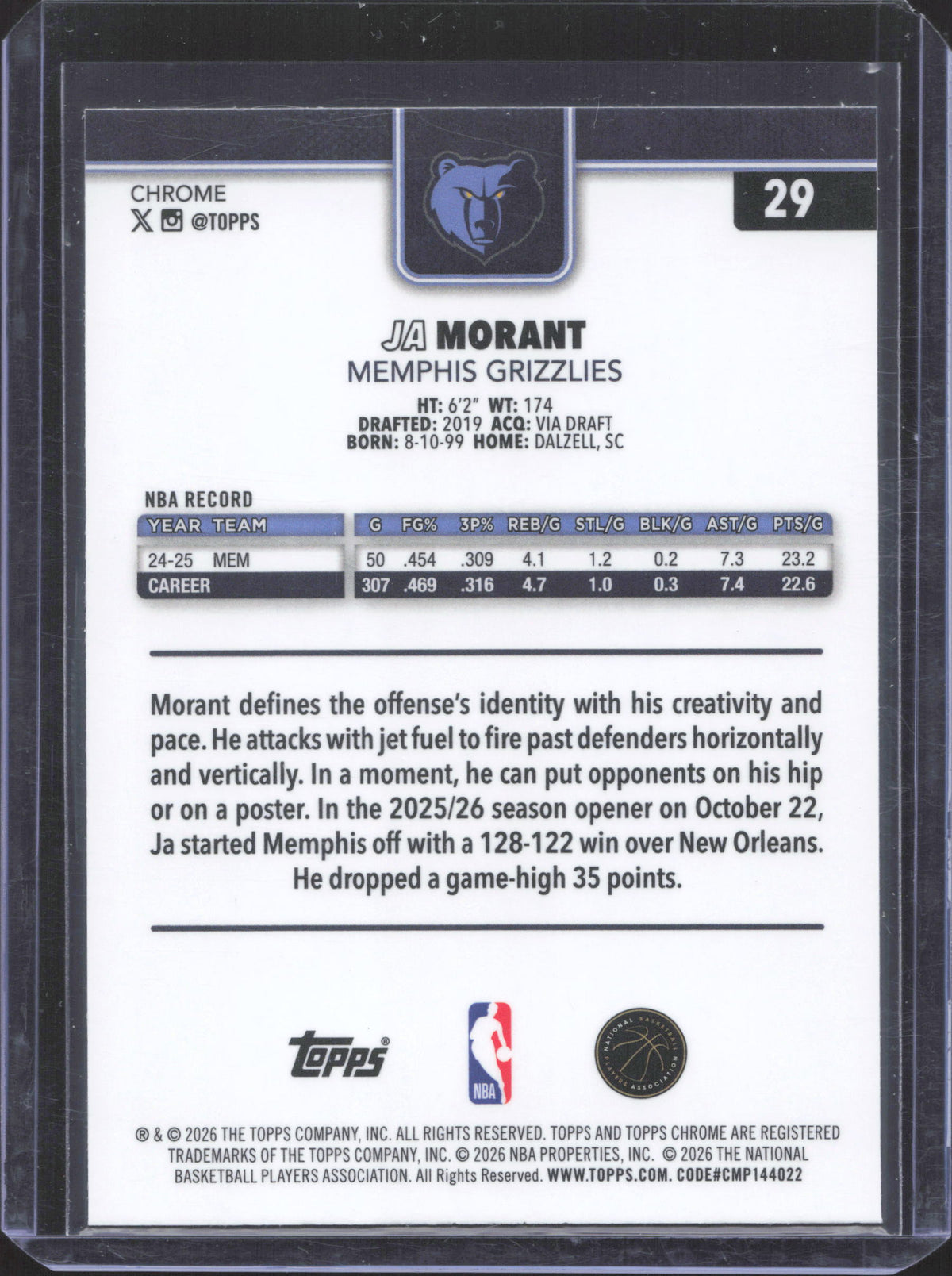Topps 2025-26 Topps Chrome Update Ja Morant #29 X-Fractor
