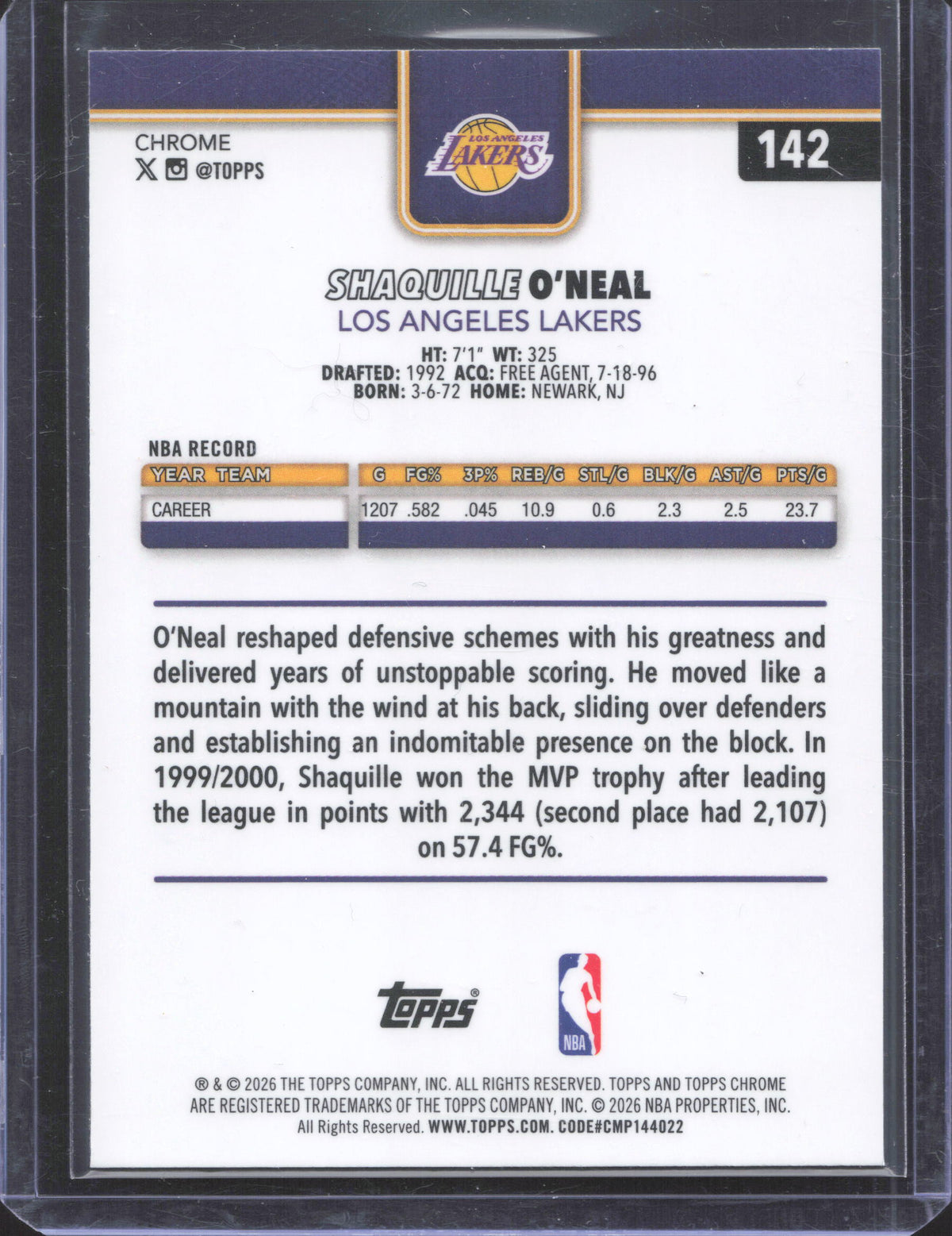 Topps 2025-26 Topps Chrome Update Shaquille O’Neal #142