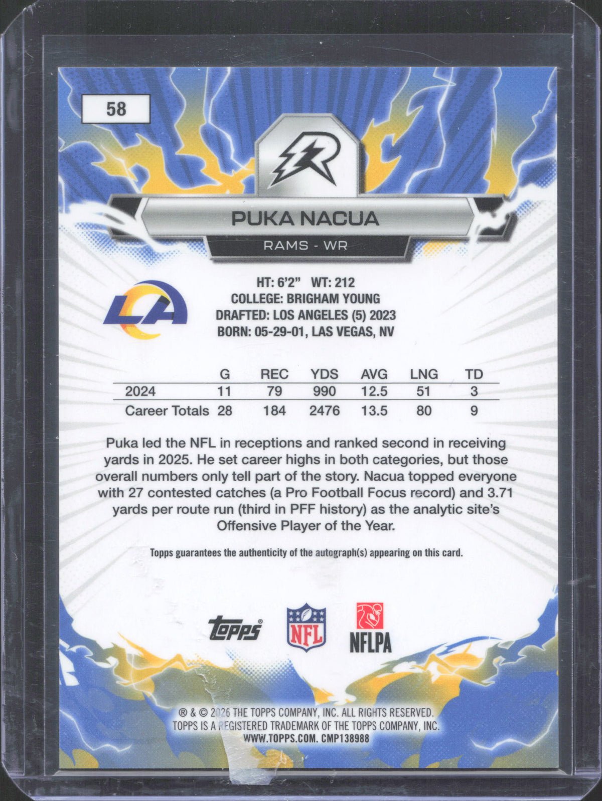 2025 Topps Resurgence Puka Nacua #58 Signatures Orange Power Surge Refractor /25