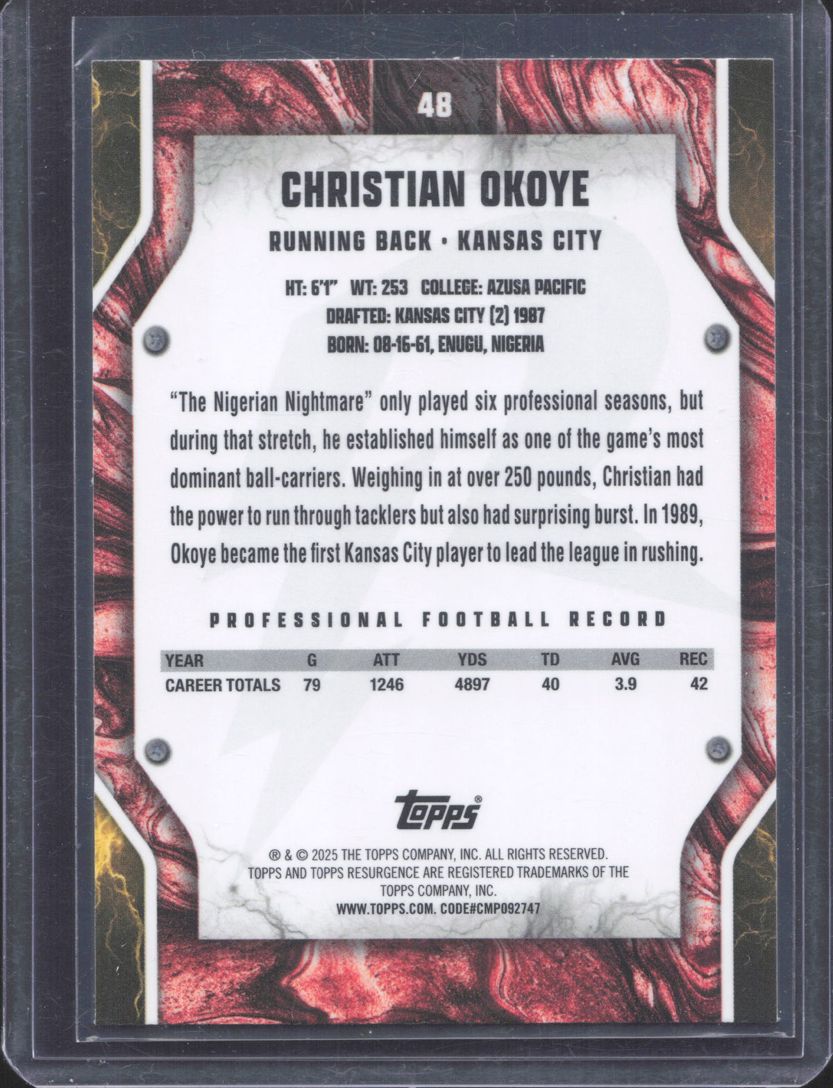 Topps 2024 Topps Resurgence Christian Okoye #48