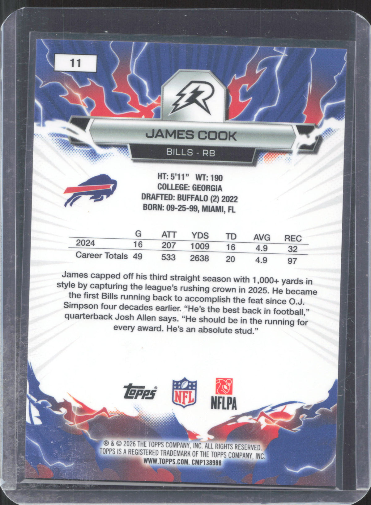 Topps 2025 Topps Resurgence James Cook #11 Aqua Surge Refractor