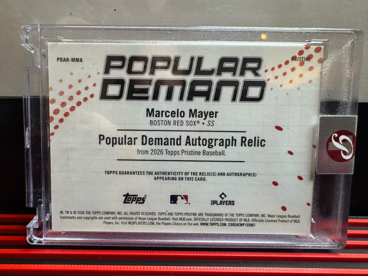 2026 Topps Pristine Marcelo Mayer #PDAR-MMA Popular Demand Auto Relics Gold /50