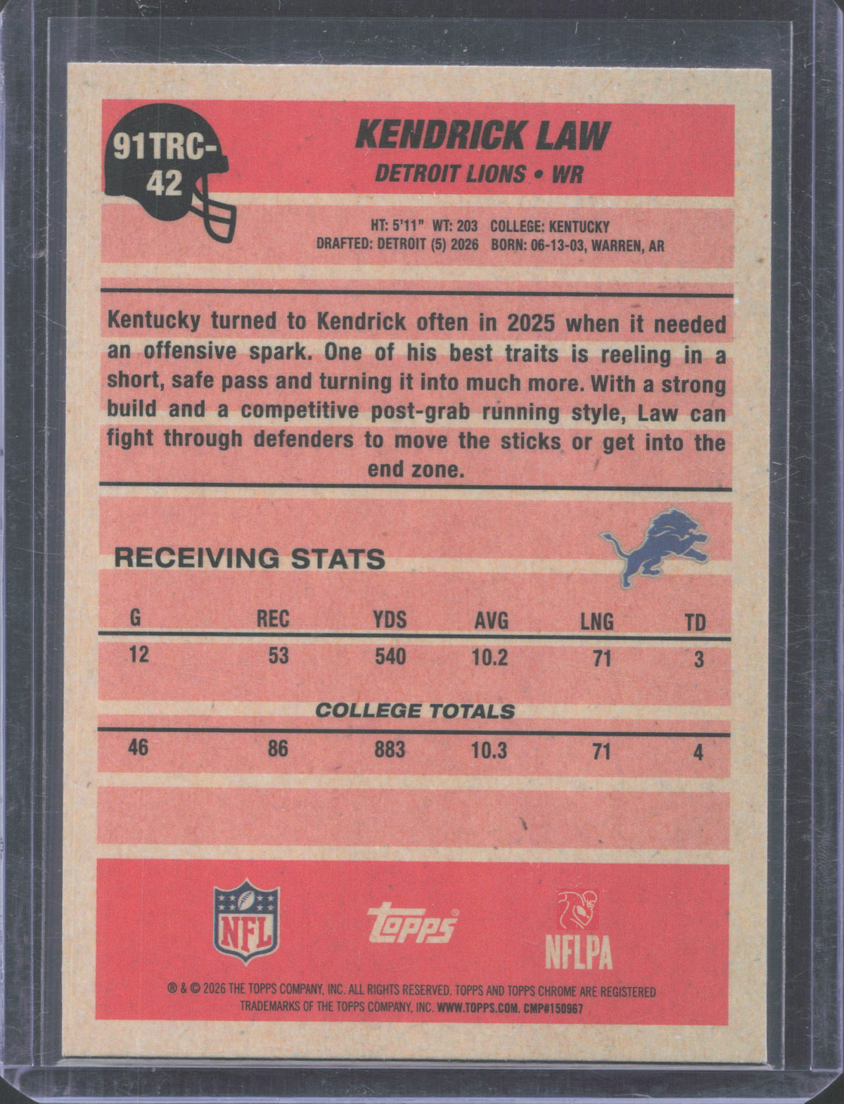 2026 Topps Flagship Kendrick Law #91TRC-42