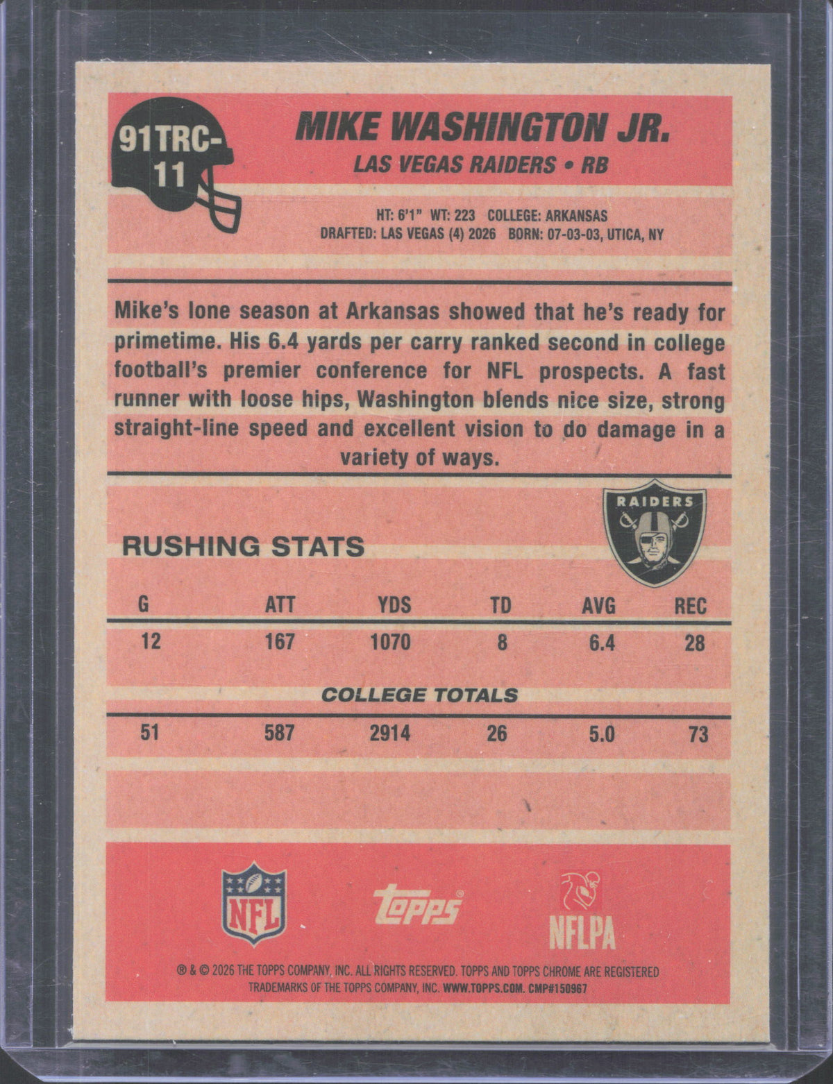 2026 Topps Flagship Mike Washington Jr. #91TRC-11