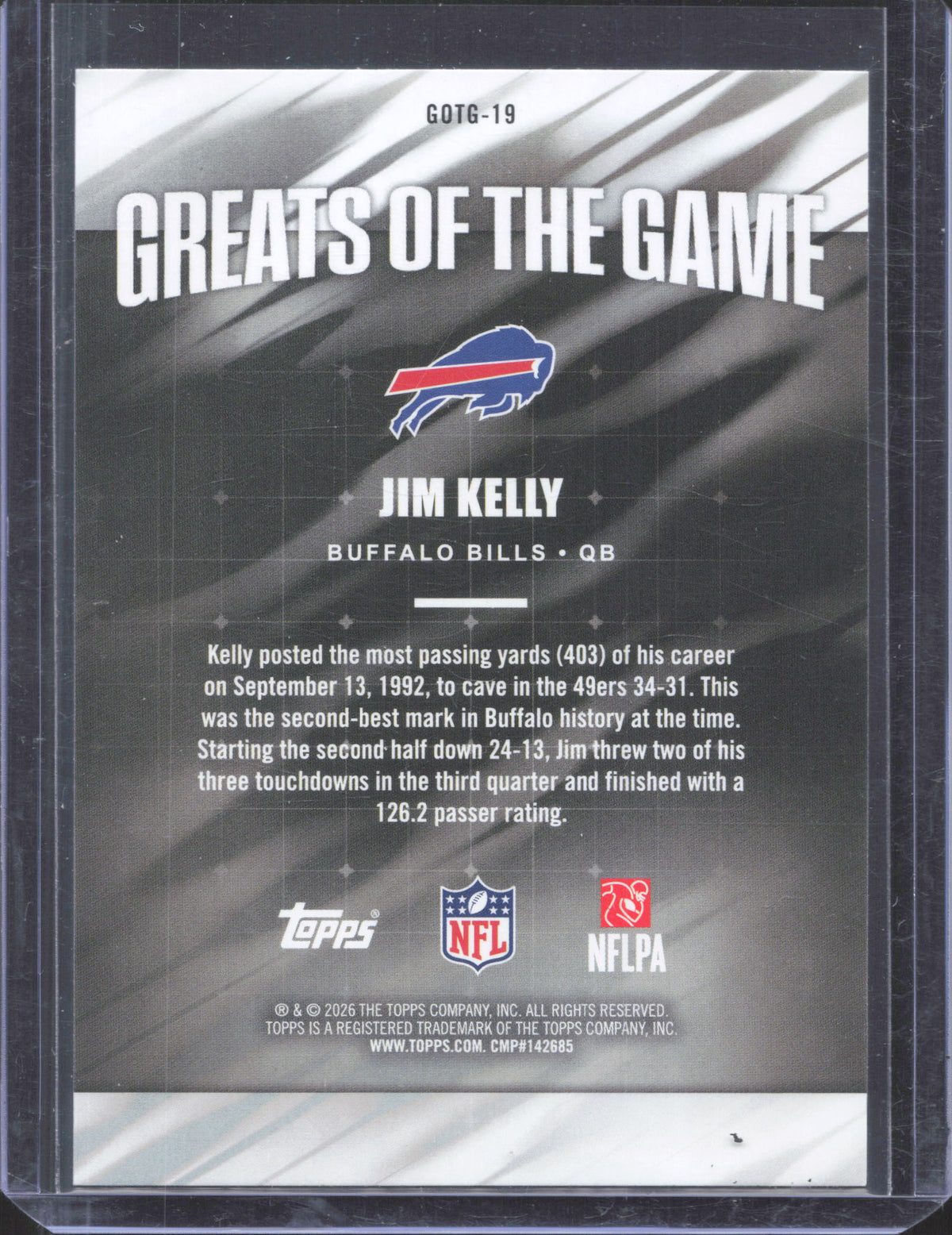 2026 Topps Flagship Jim Kelly #GOTG-19 Greats Of The Game
