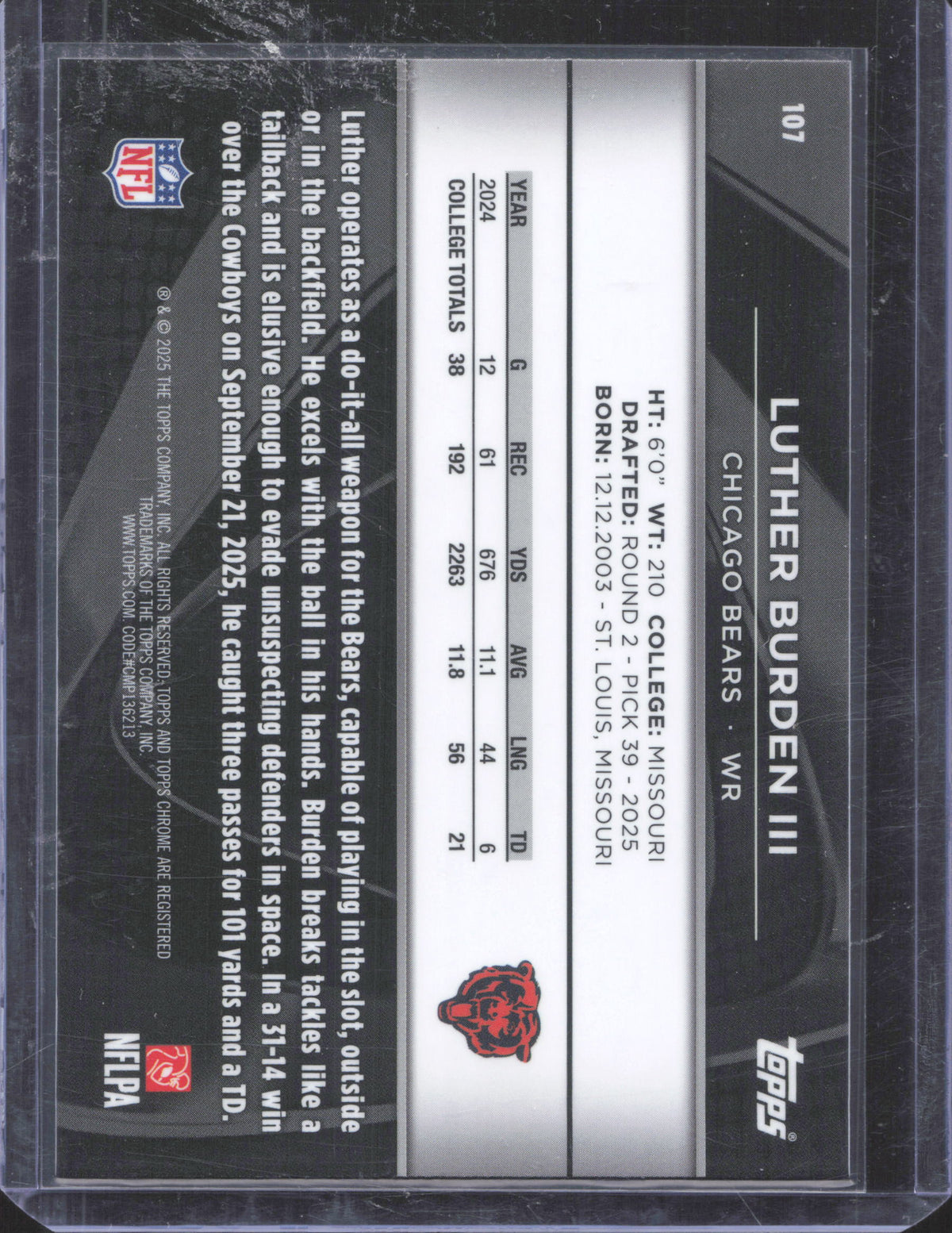 2025 Topps Chrome Black Luther Burden III #107