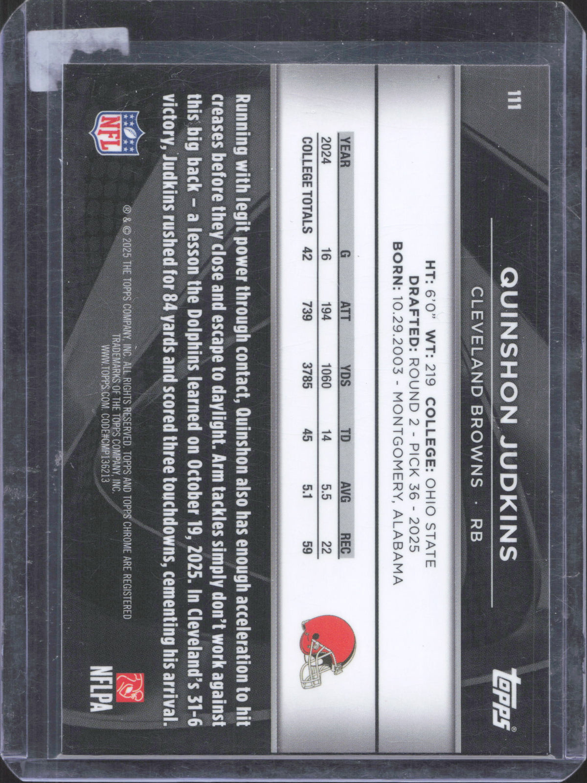 2025 Topps Chrome Black Quinshon Judkins #111