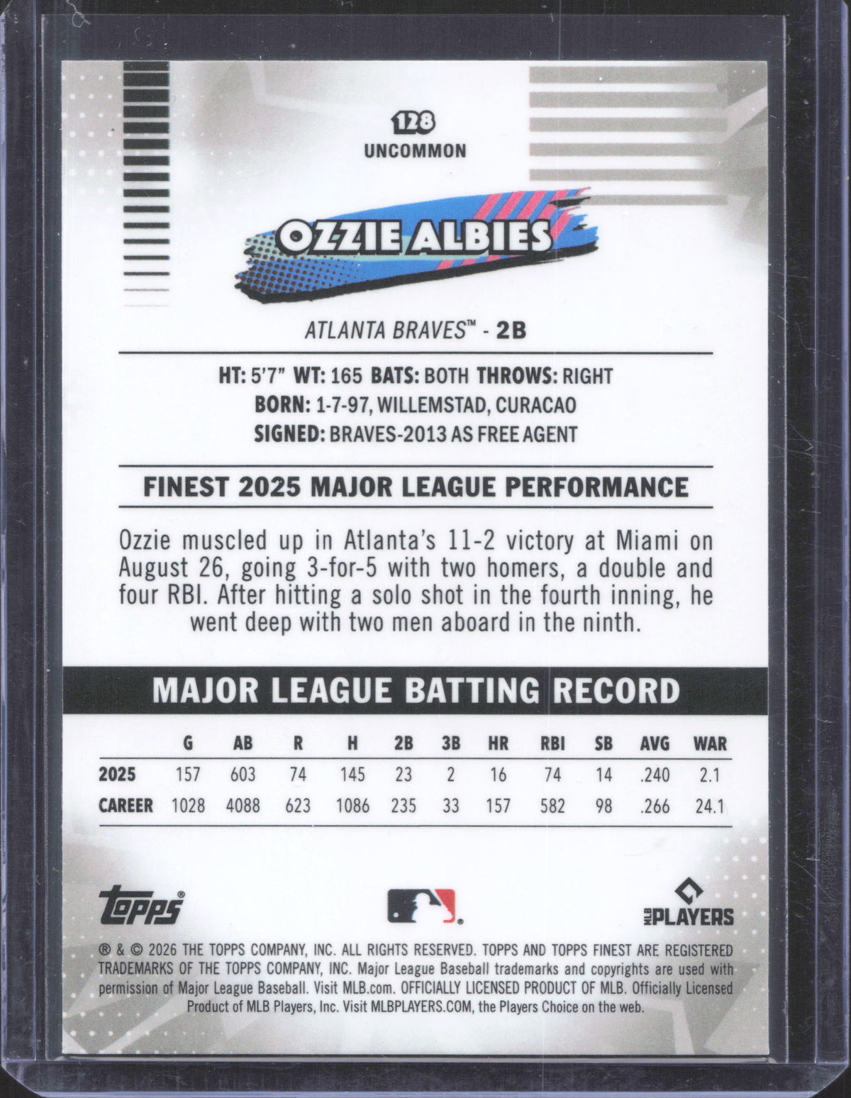 2026 Finest Ozzie Albies #128 Aqua Refractors