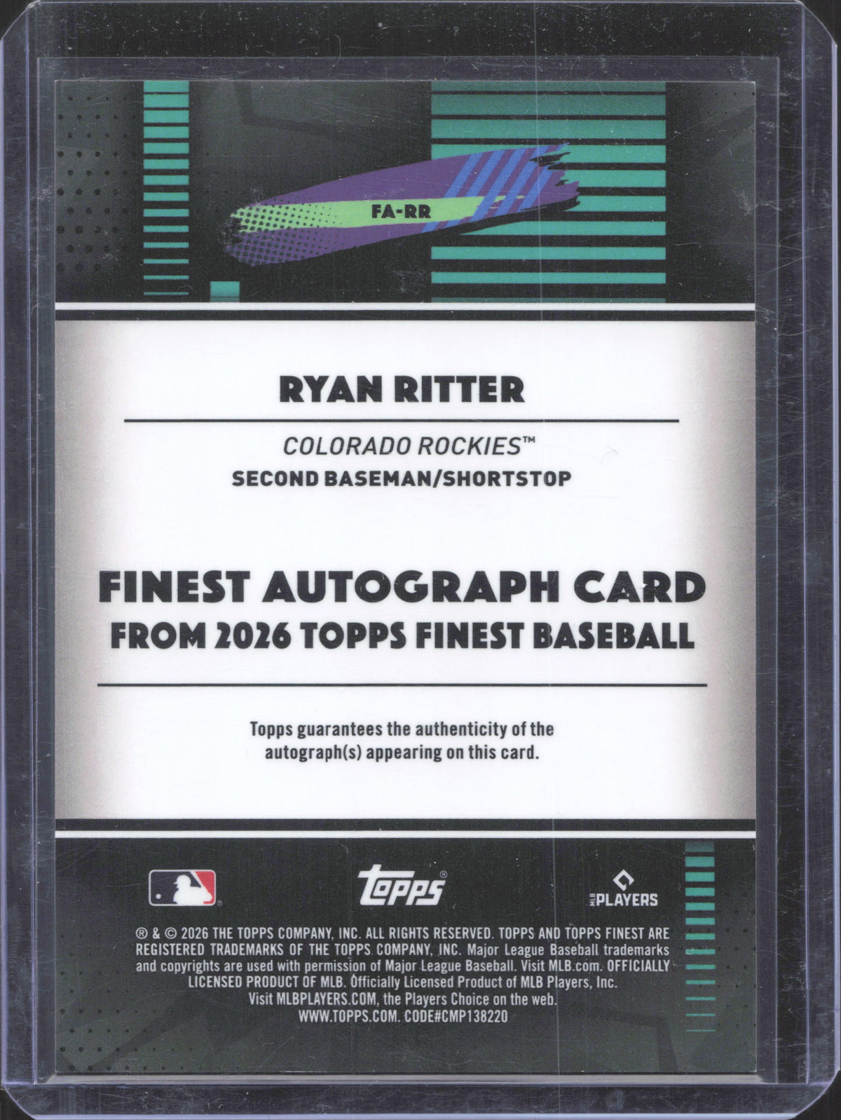 2026 Finest Ryan Ritter #FA-RR Finest Autographs Sky Blue Refractors /199