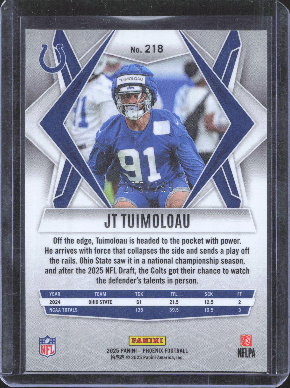 2025 Panini Phoenix JT Tuimoloau #218 Pink Winter Prizm 275/299
