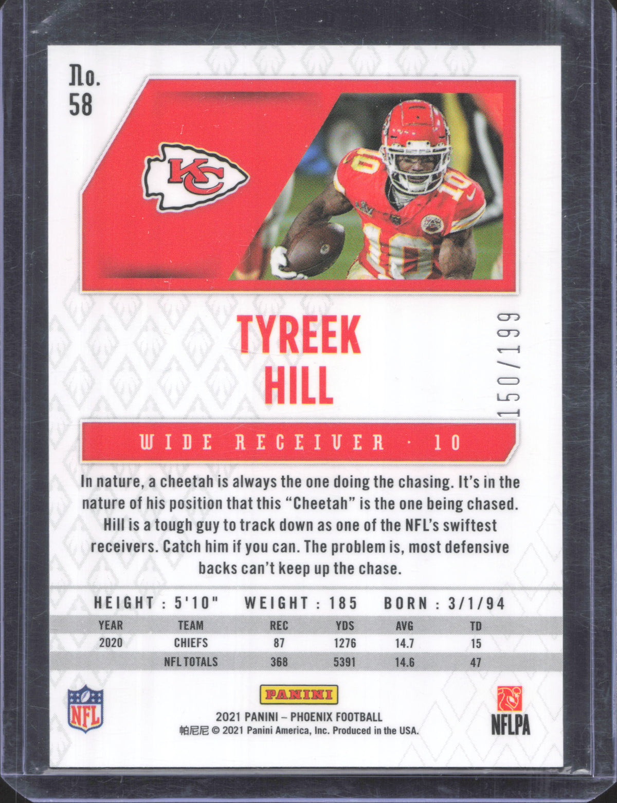 2021 Panini Phoenix Tyreek Hill #58 Pink 150/199
