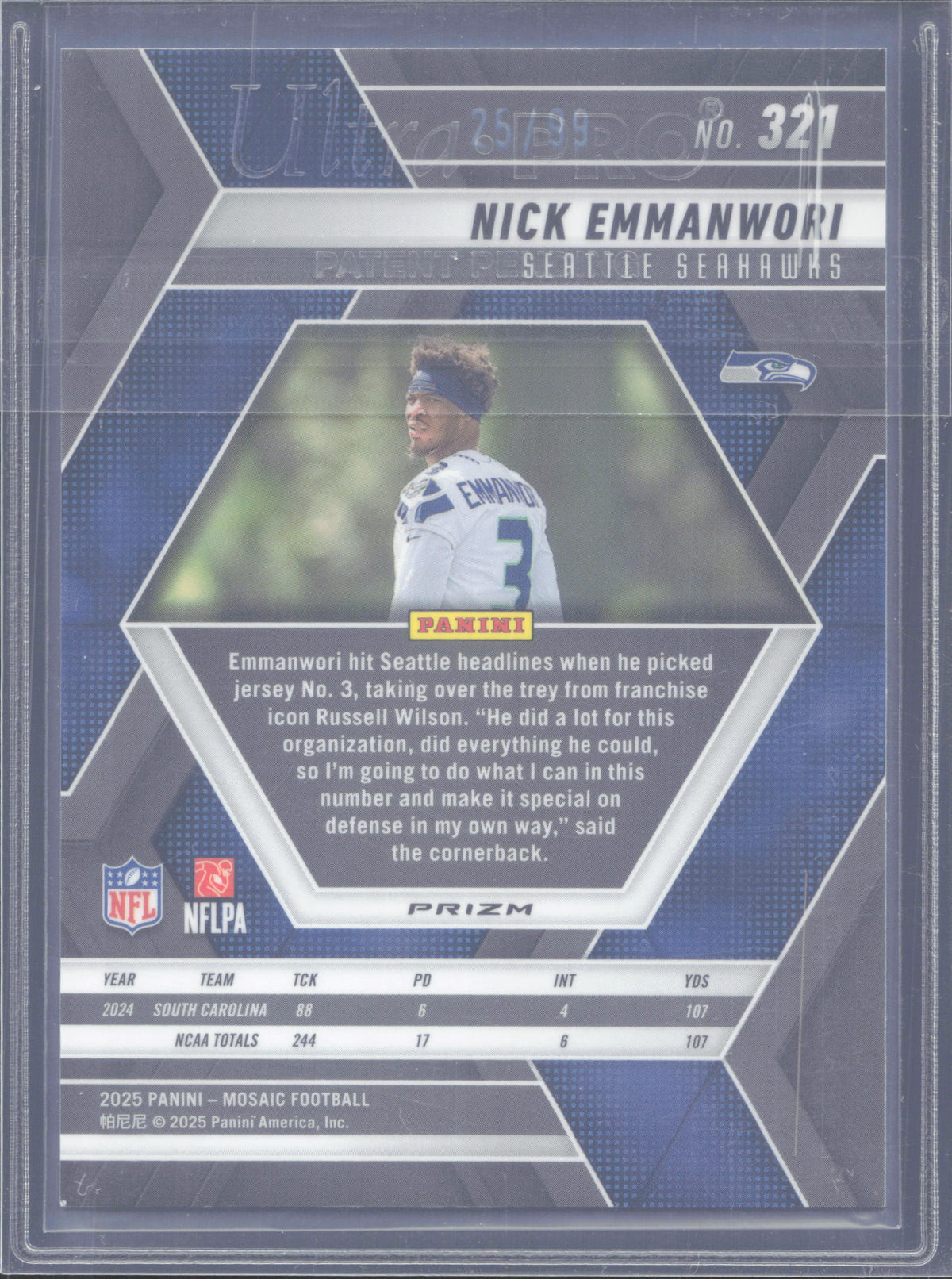 2025 Panini Mosaic Nick Emmanwori #321 Mosaic Color match 25/99
