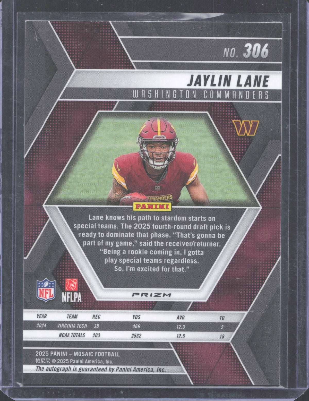 2025 Panini Mosaic Jaylin Lane #306 Mosaic Auto