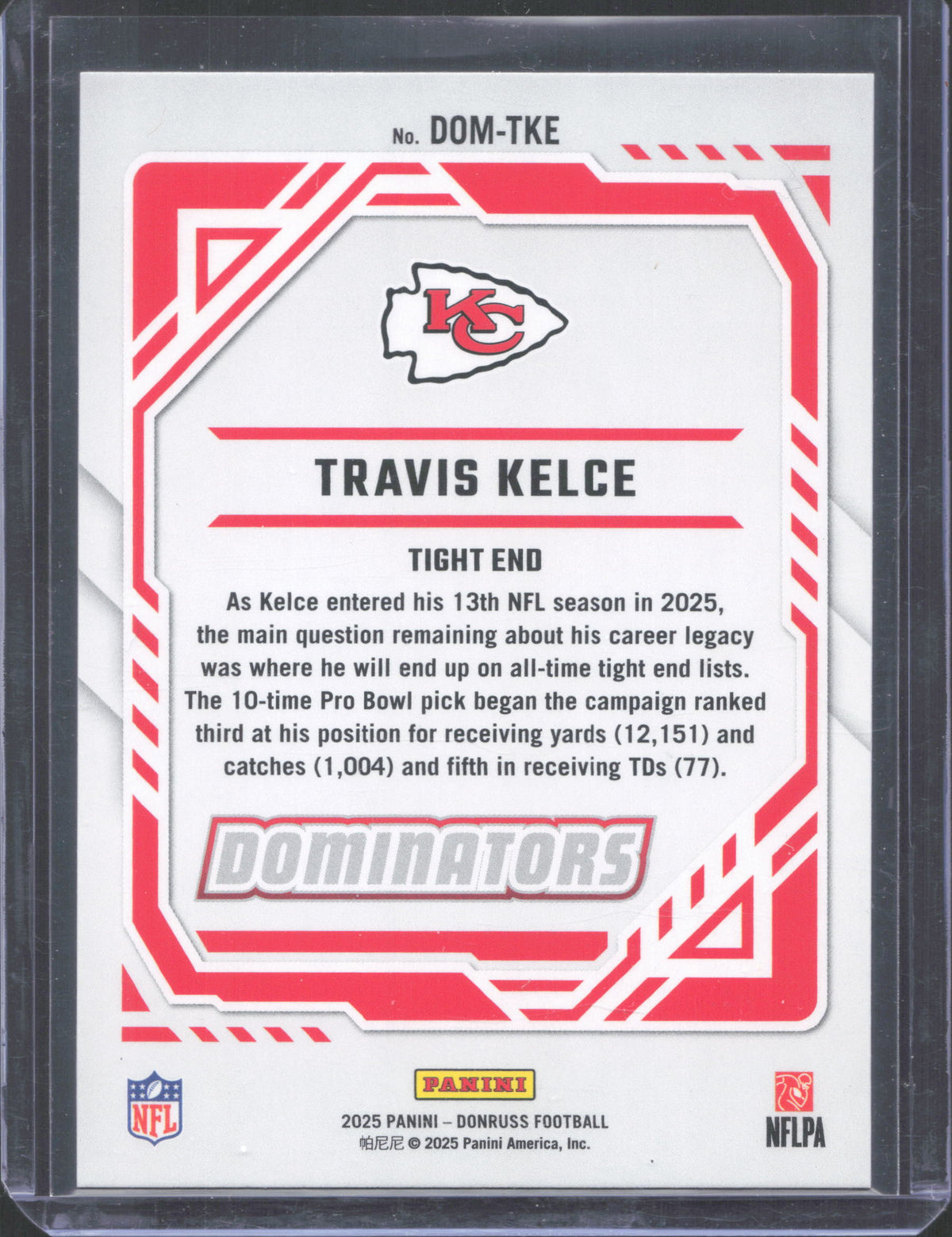 2025 Donruss Travis Kelce #DOM-TKE Dominators