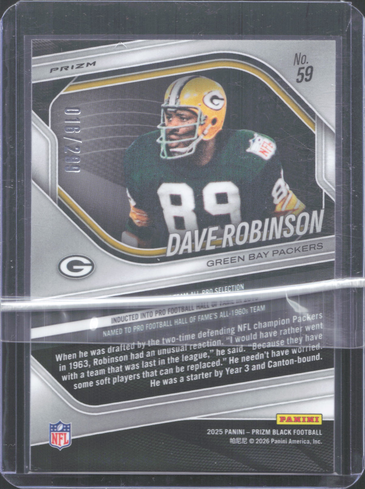 2025 Panini Prizm Black Dave Robinson #59 Prizms Red 16/299