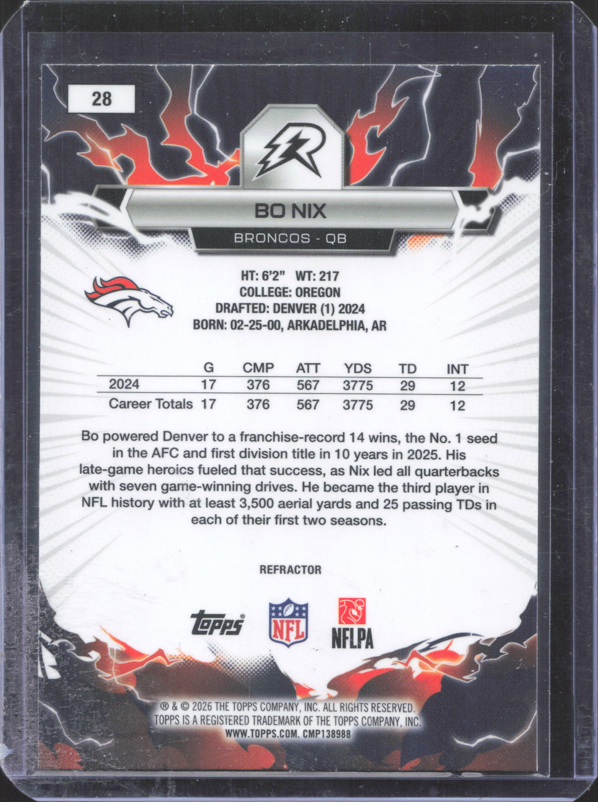 Topps 2025 Topps Resurgence Bo Nix #28 Refractor