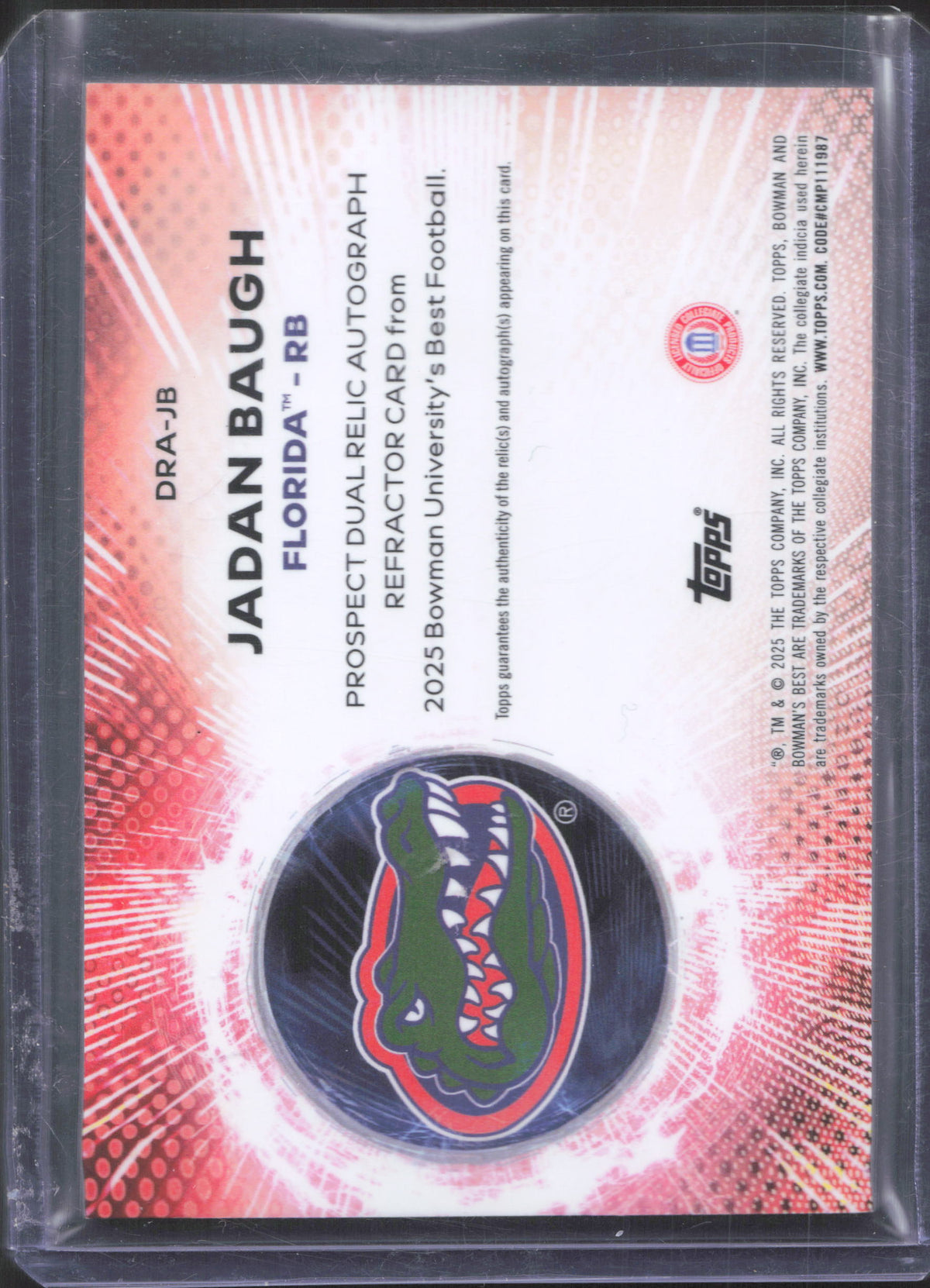2025 Bowman University Best Jadan Baugh #DRA-JB Prospect Dual Relic Autographs
