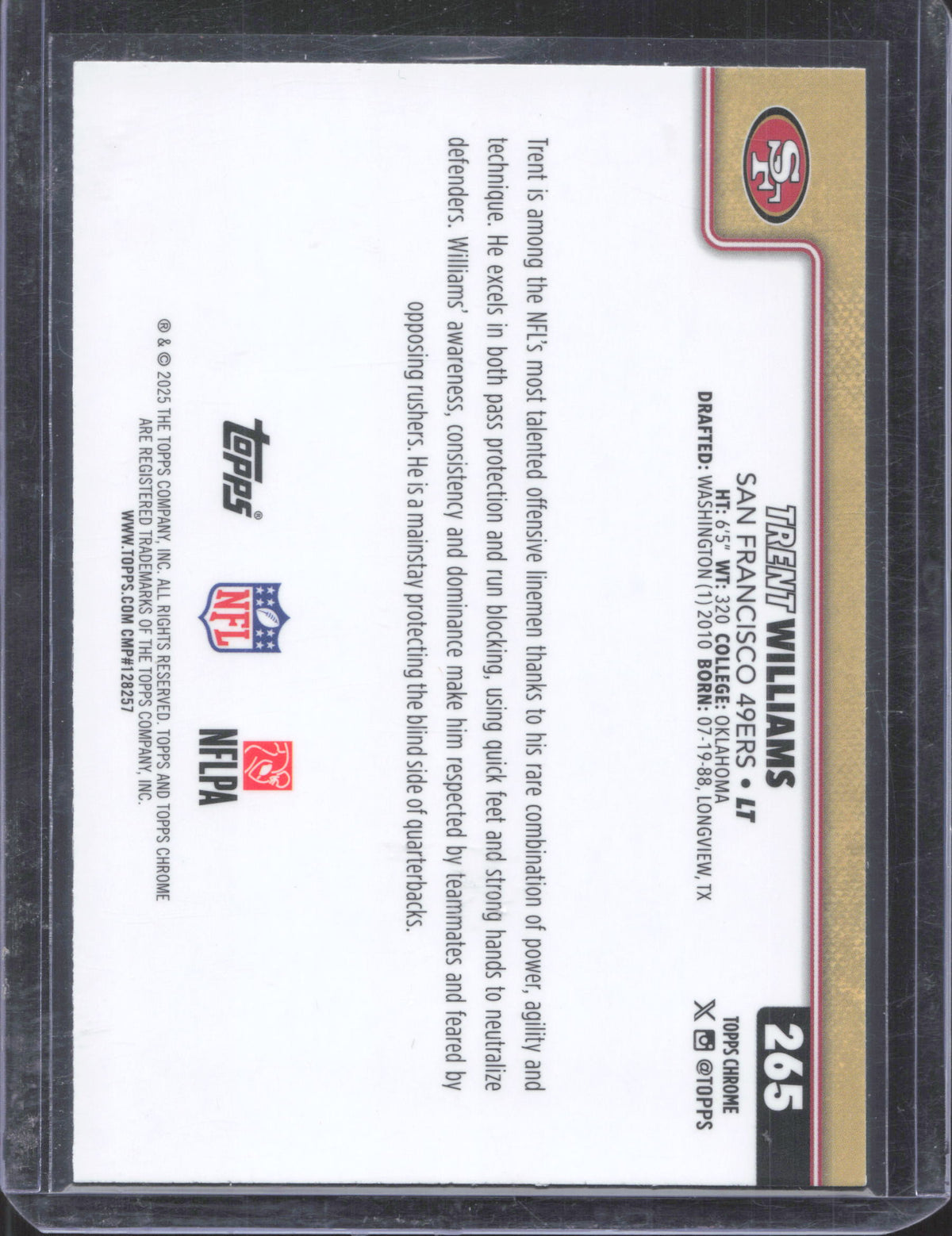 2025 Topps Chrome Trent Williams #265 Purple Wave Refractor 04/75
