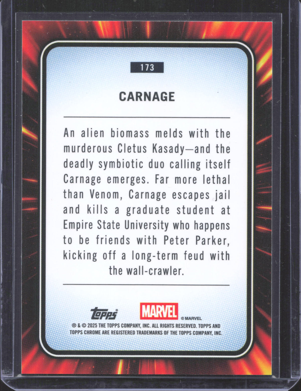 2025 Topps Chrome Sapphire Edition Marvel Carnage #173 Aqua Sapphire 47/75