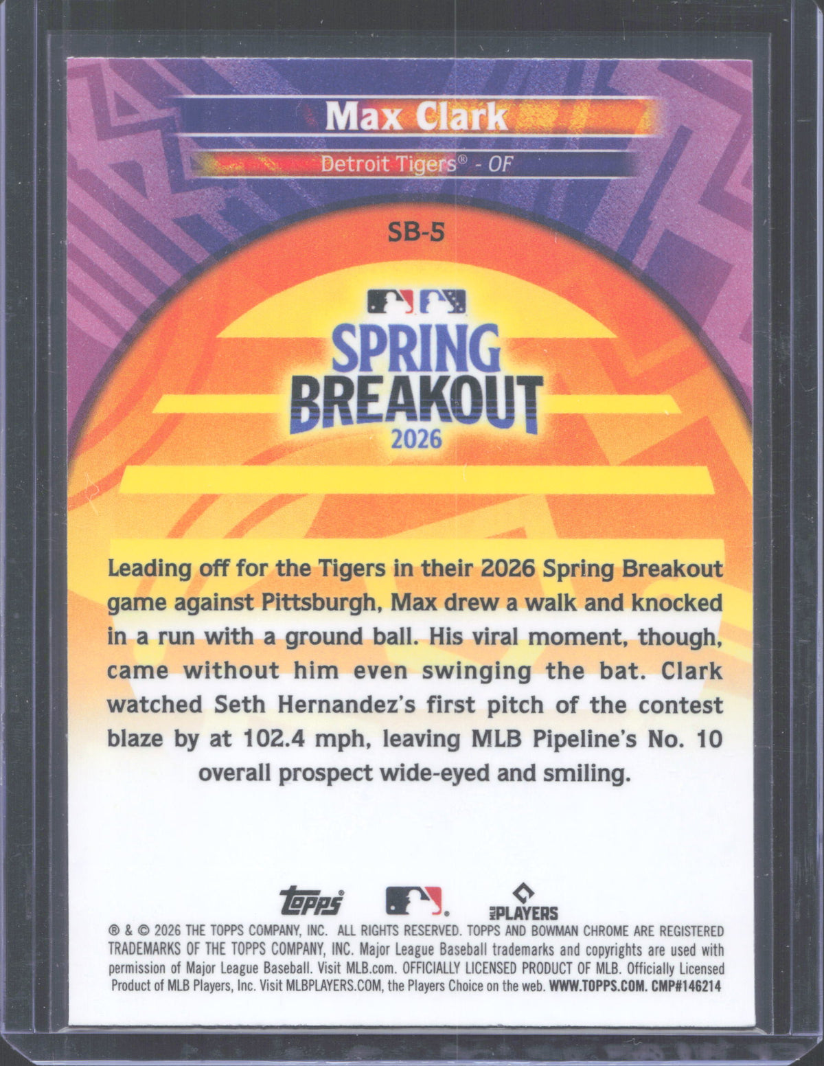2026 Bowman Chrome Max Clark #SB-5 Spring Breakout 2026 Mojo Refractor