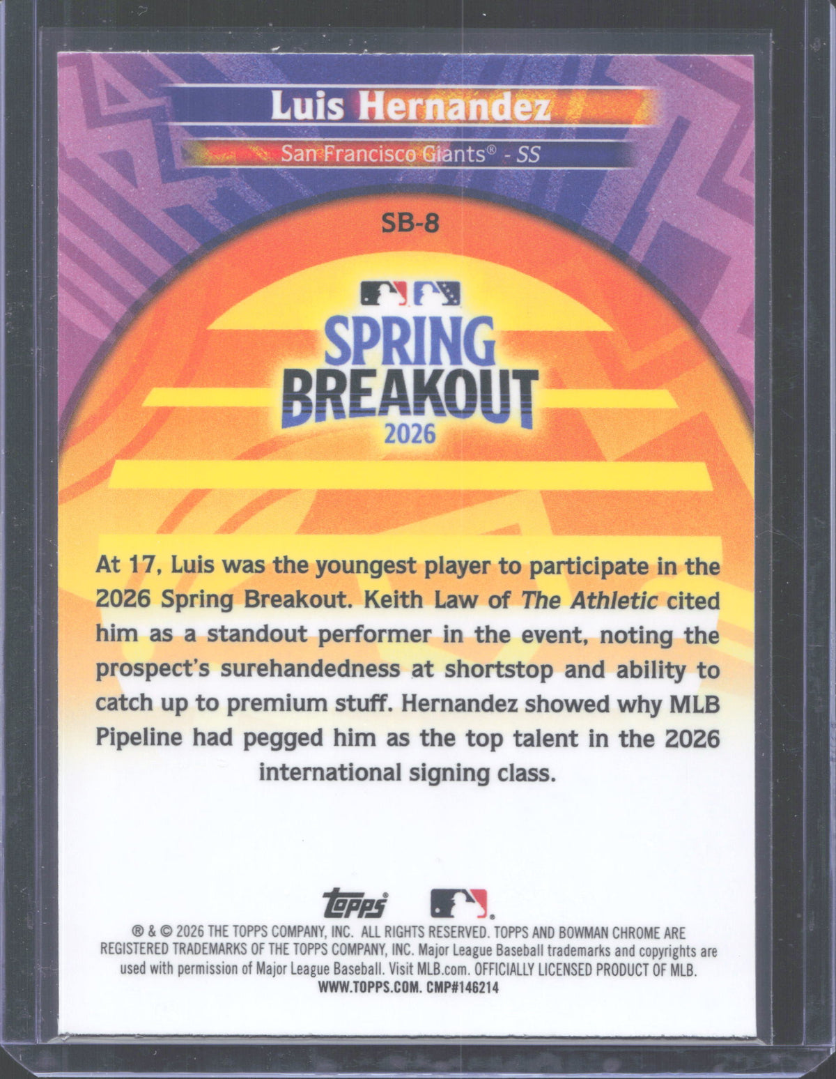 2026 Bowman Chrome Luis Hernandez #SB-8 Spring Breakout 2026 Mojo Refractor