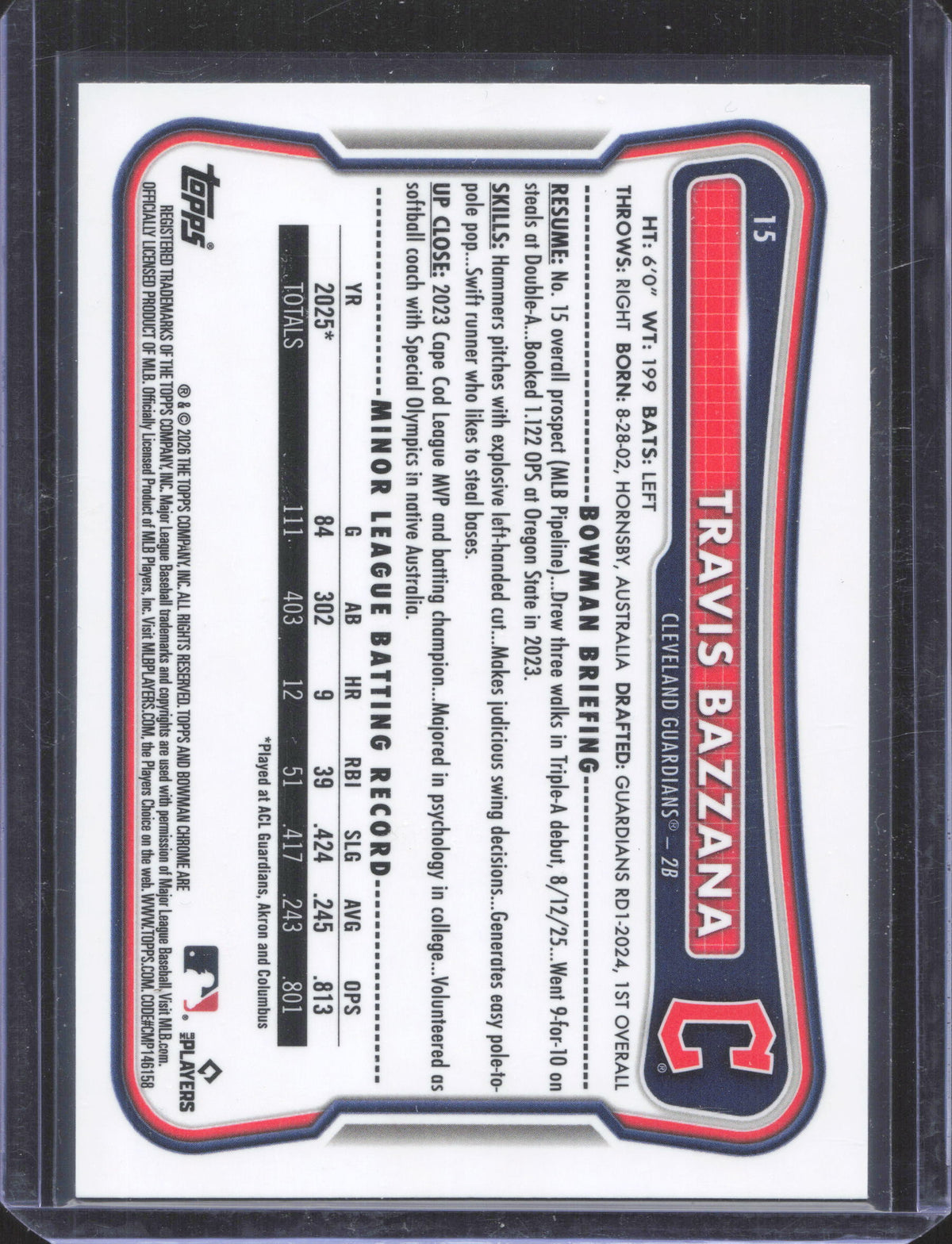2026 Bowman Chrome Travis Bazzana #15