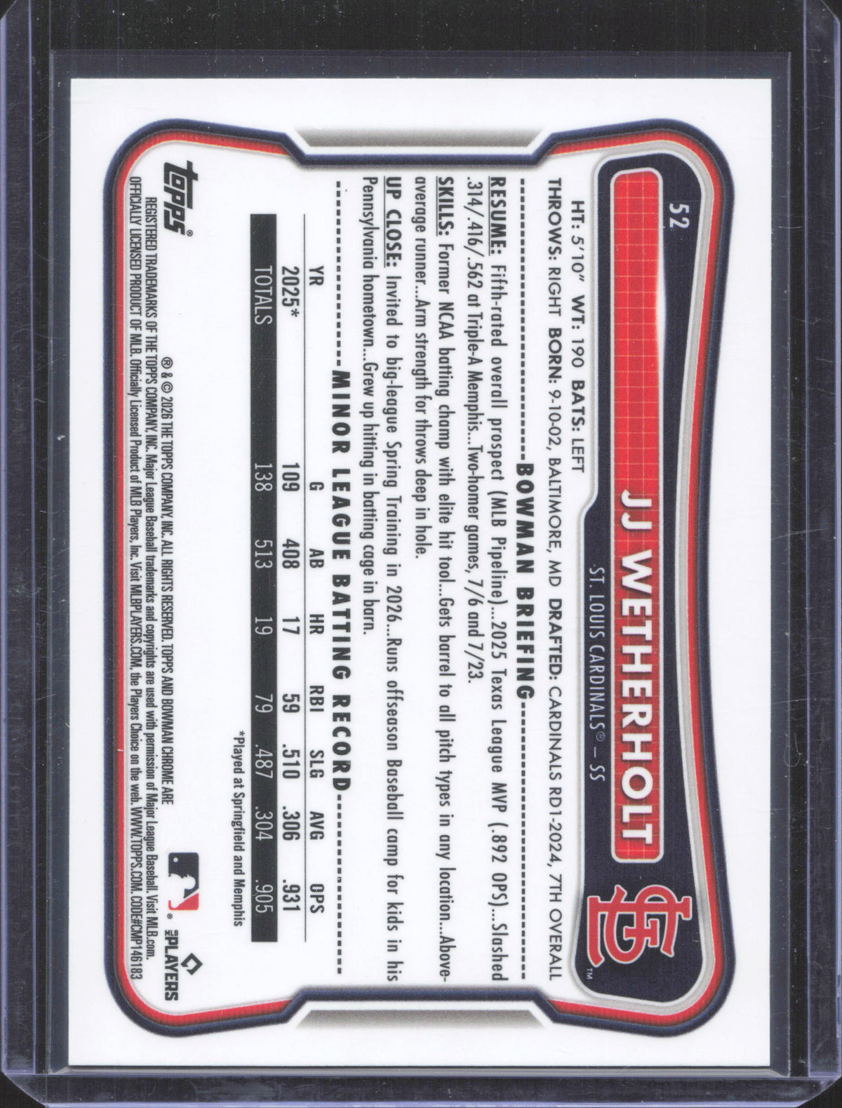 2026 Bowman Chrome JJ Wetherholt #52 Mojo Refractor