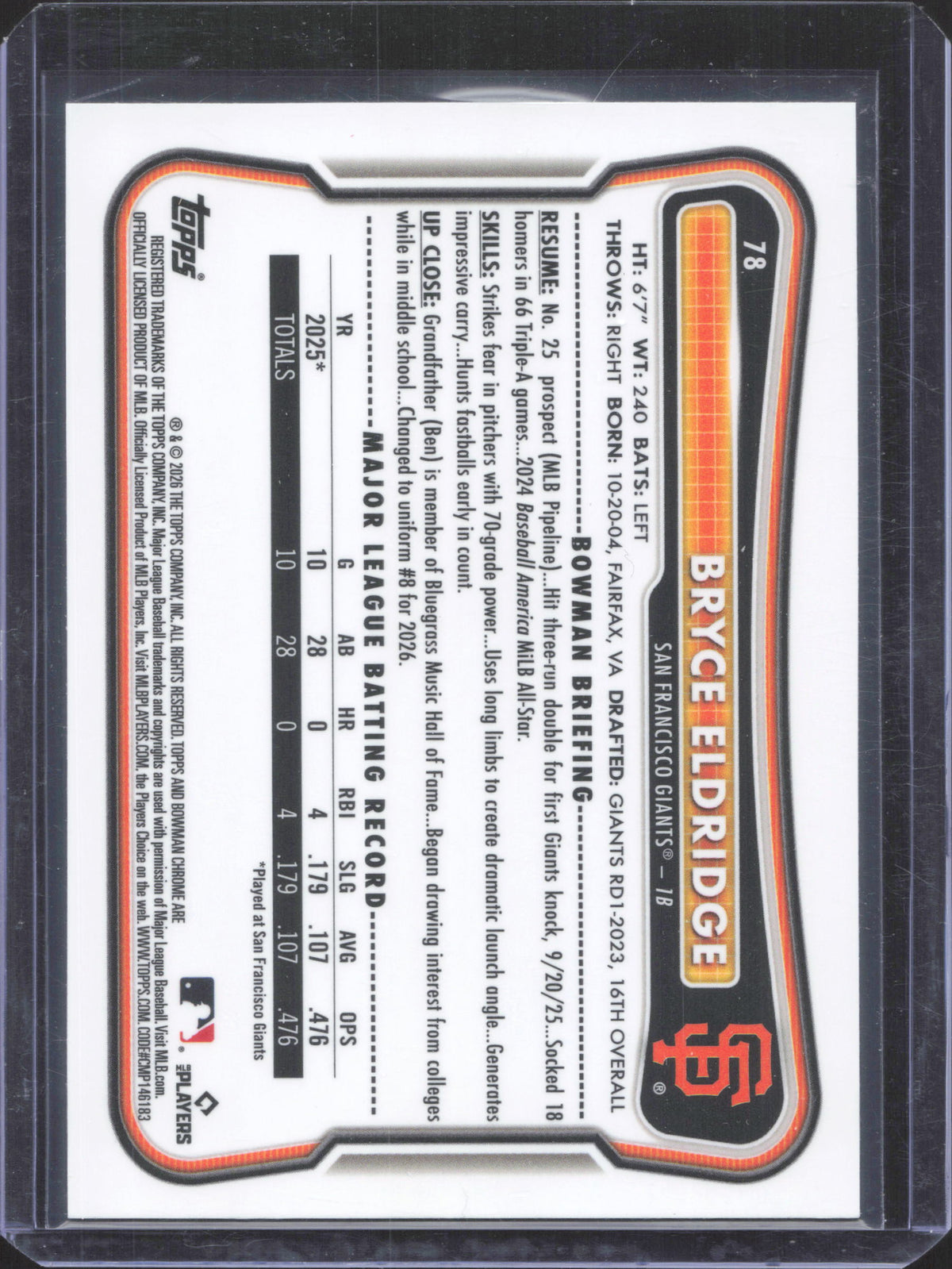 2026 Bowman Chrome Bryce Eldridge #78 Mojo Refractor
