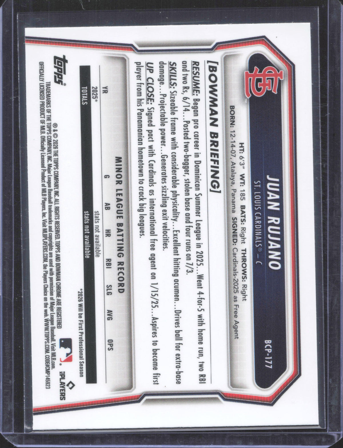 2026 Bowman Chrome Juan Rujano #BCP-177 Prospects Laser