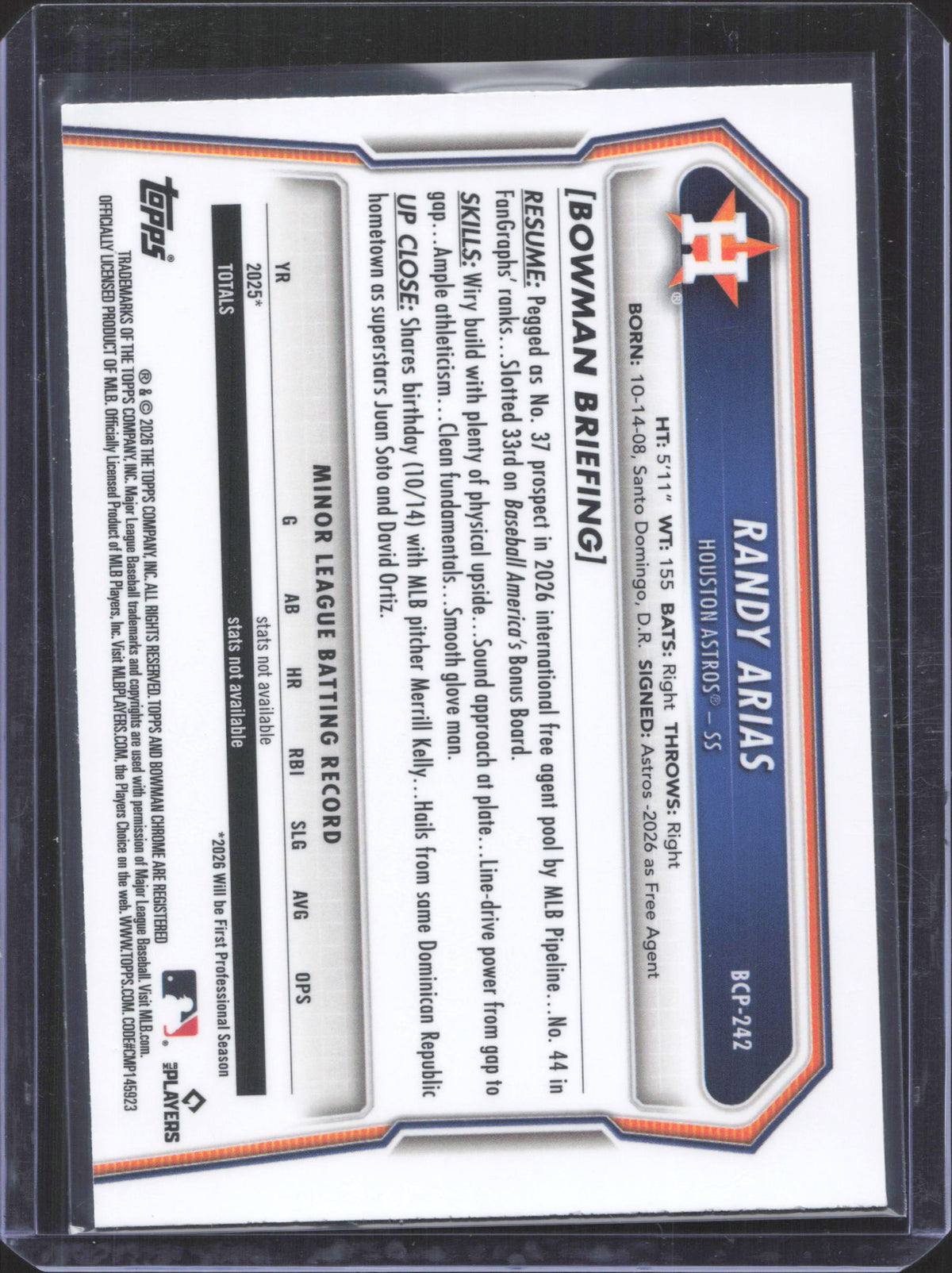 2026 Bowman Chrome Randy Arias #BCP-242 Prospects Laser