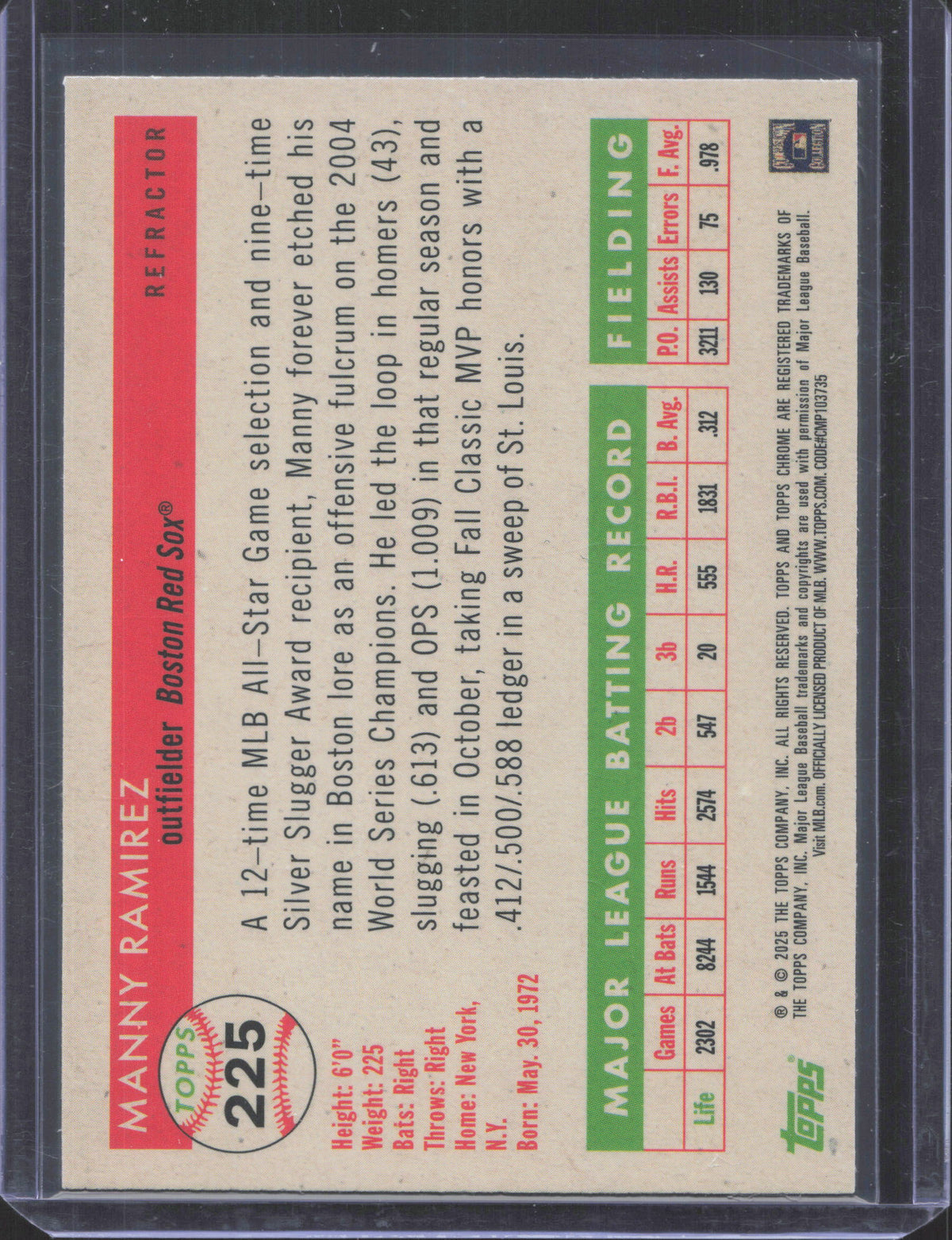 Topps 2025 Topps Chrome Platinum Anniversary Manny Ramirez #225 Refractor