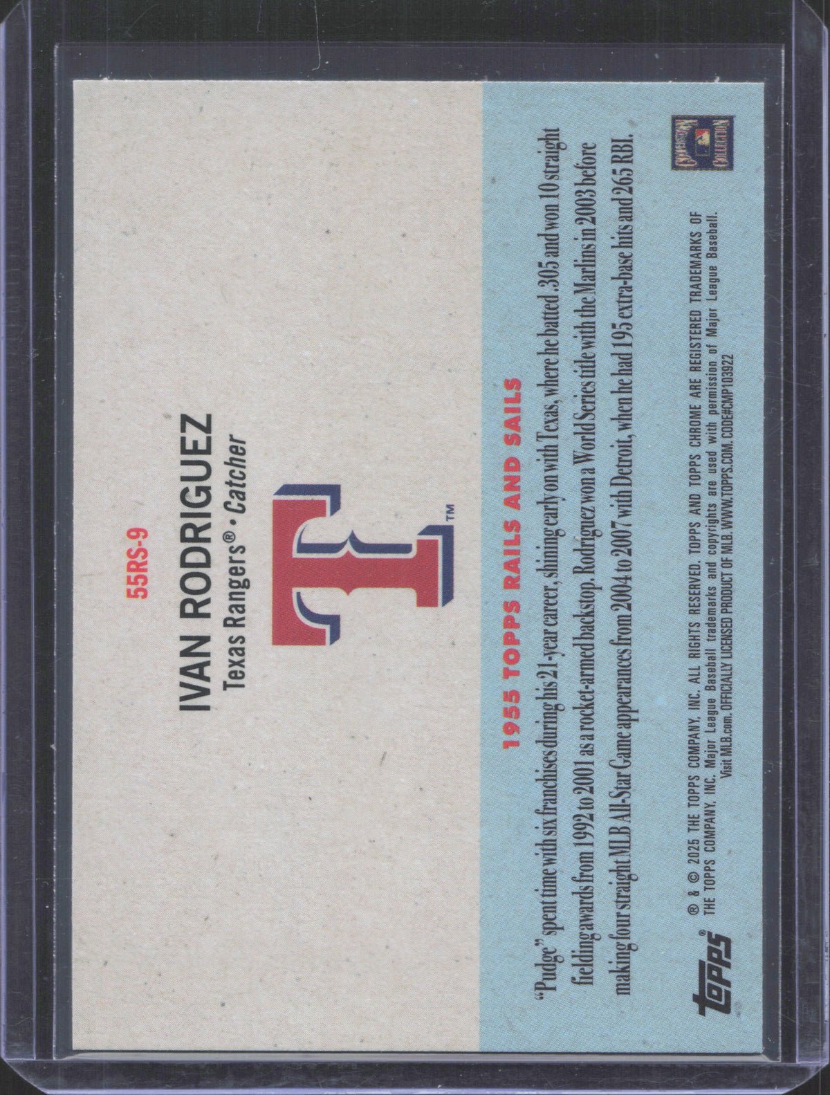 2025 Topps Chrome Platinum Anniv Ivan Rodriguez #55RS-9 1955 Rails and Sails