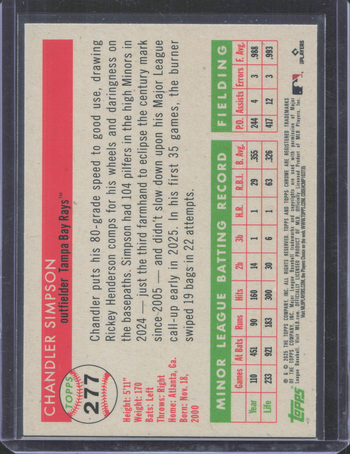 2025 Topps Chrome Platinum Anniversary Chandler Simpson #277 Refractor /499