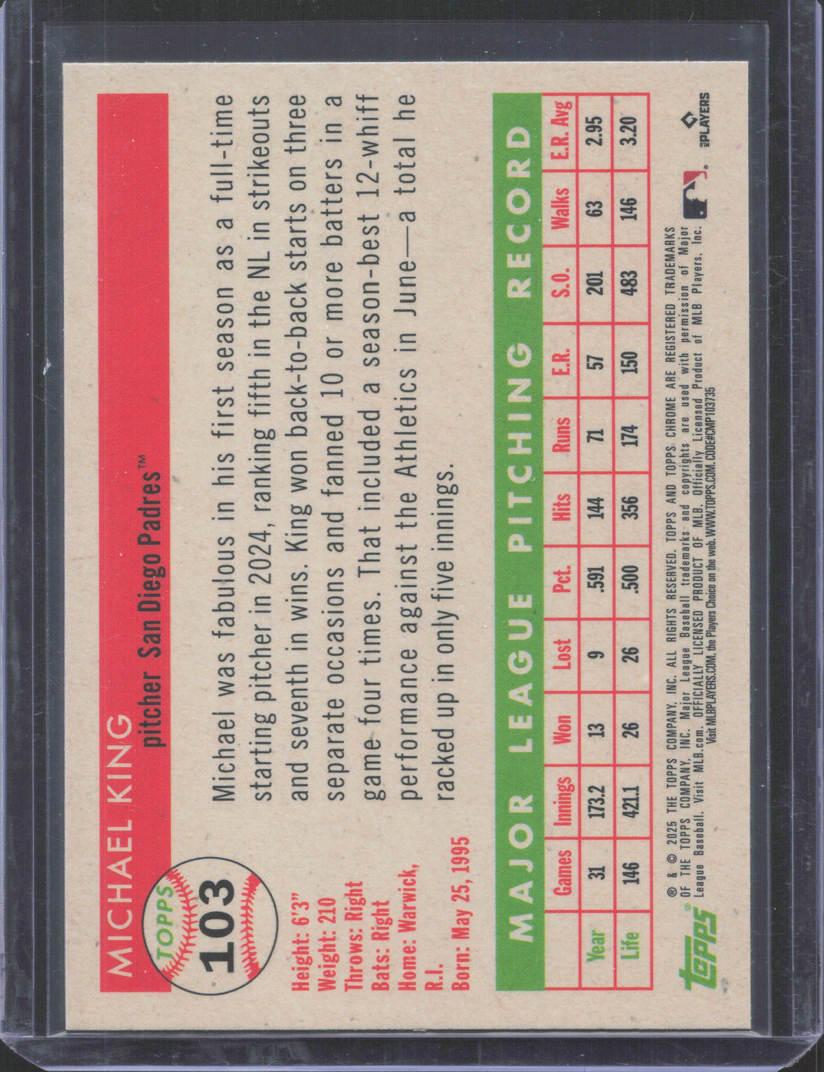 2025 Topps Chrome Platinum Anniversary Michael King #103 Prism Refractor