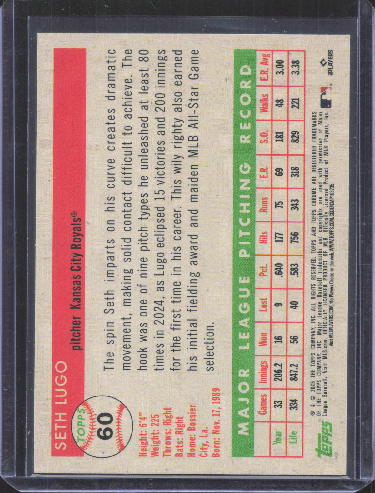 2025 Topps Chrome Platinum Anniversary Seth Lugo #60
