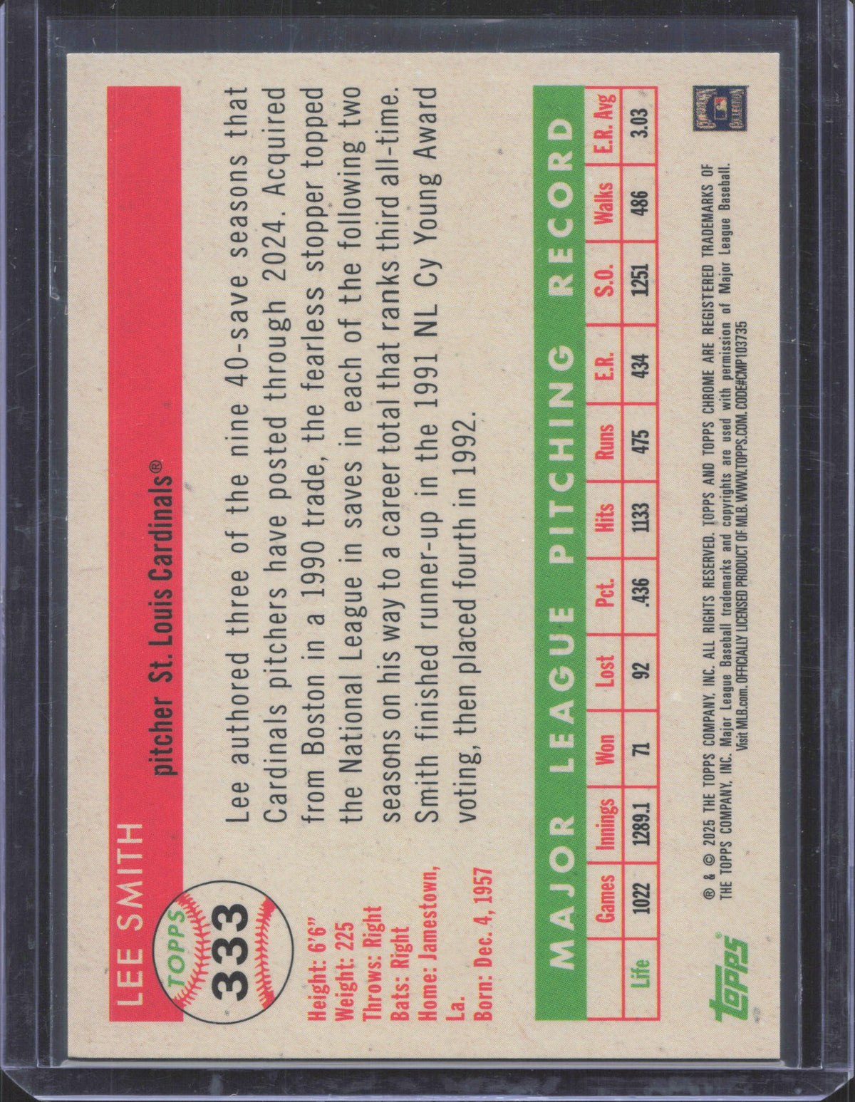 2025 Topps Chrome Platinum Anniversary Lee Smith #333