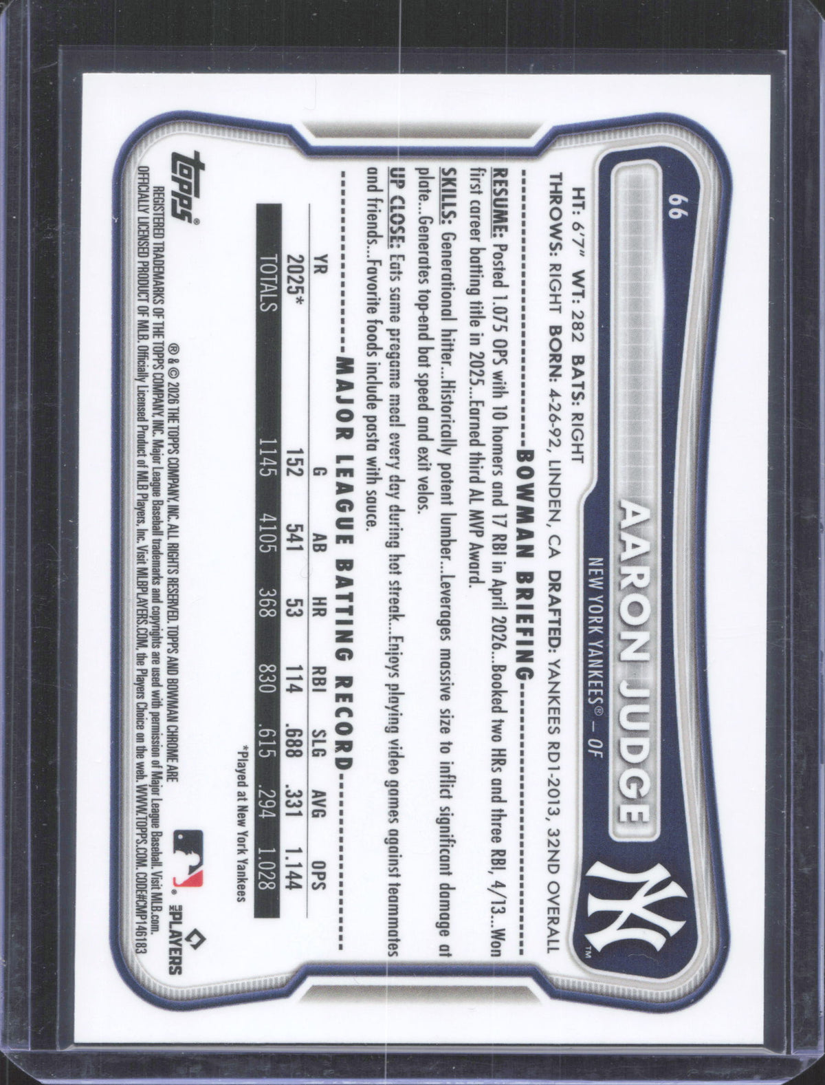 2026 Bowman Chrome Aaron Judge #66