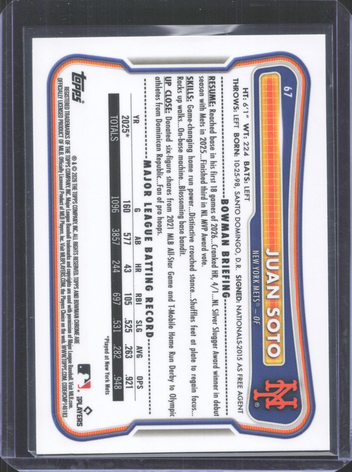 2026 Bowman Chrome Juan Soto #67