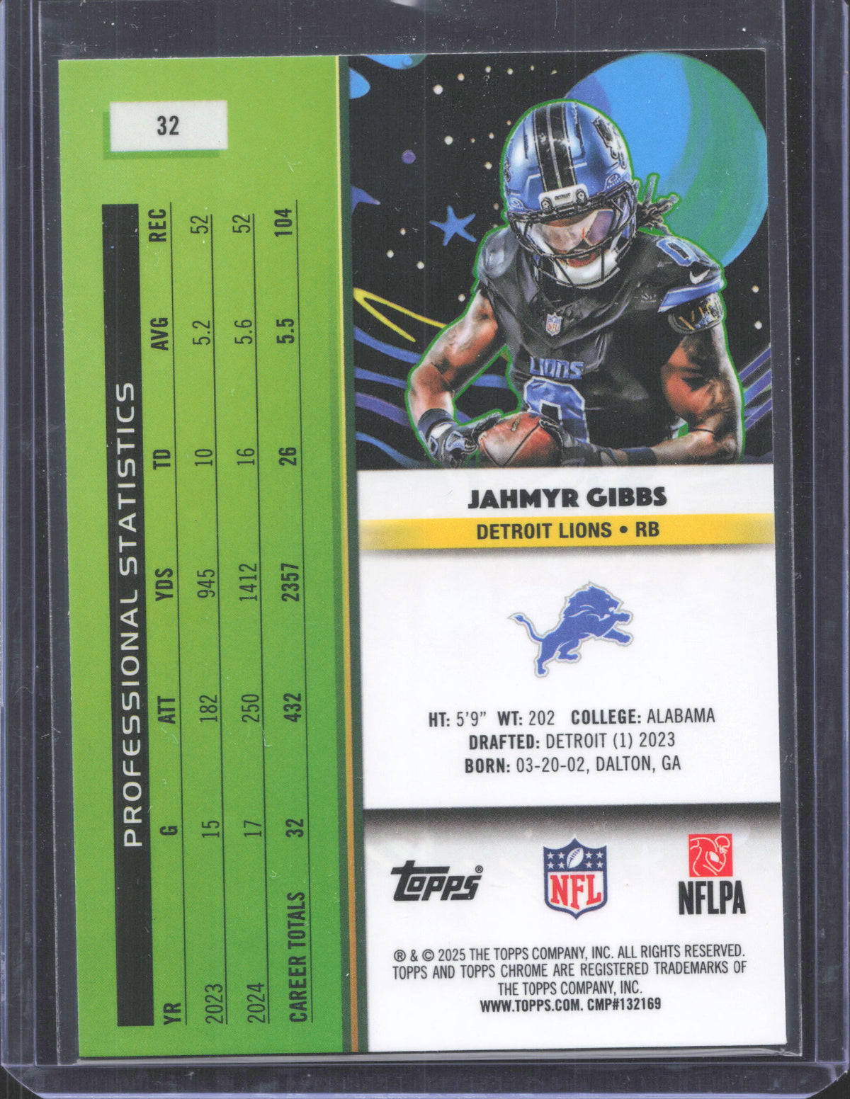 2025 Topps Chrome Cosmic Jahmyr Gibbs #32