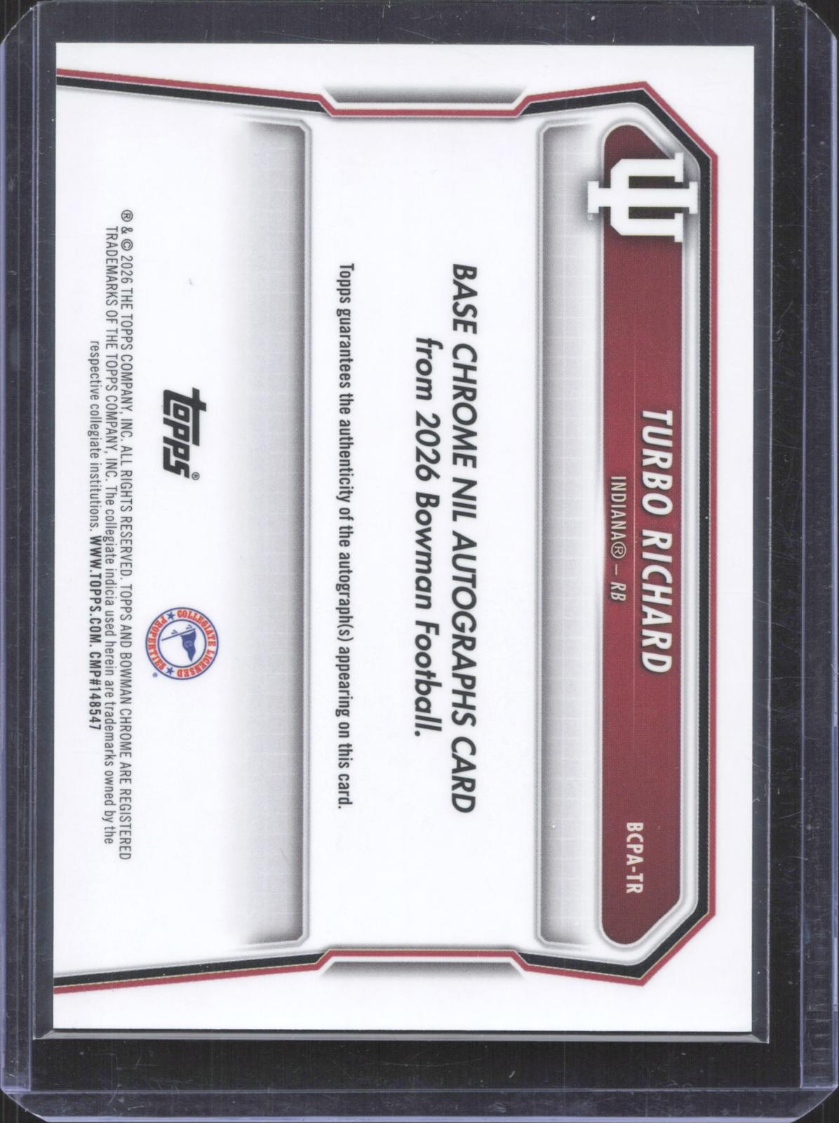 #BCPA-TR Turbo Richards 1st 2026 Bowman Football Auto 17/25