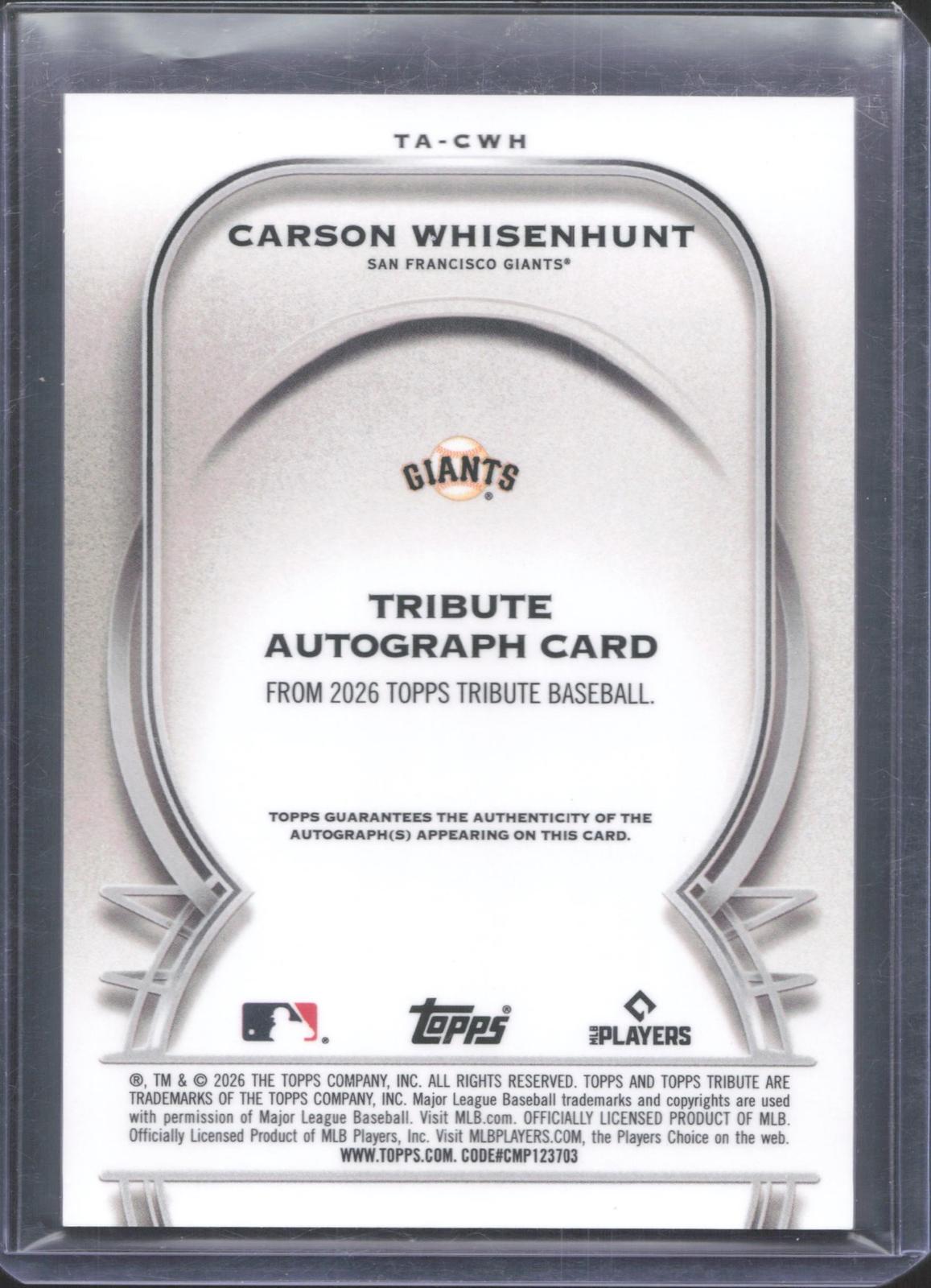 2026 Topps Tribute Carson Whisenhunt #TA-CWH Tribute Autographs Purple 67/75