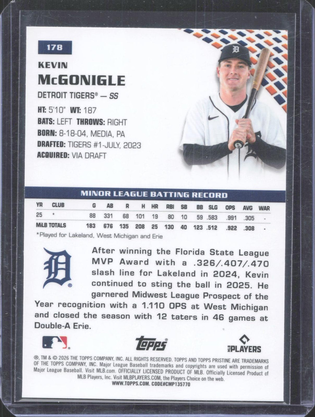 2026 Topps Pristine Kevin McGonigle #178