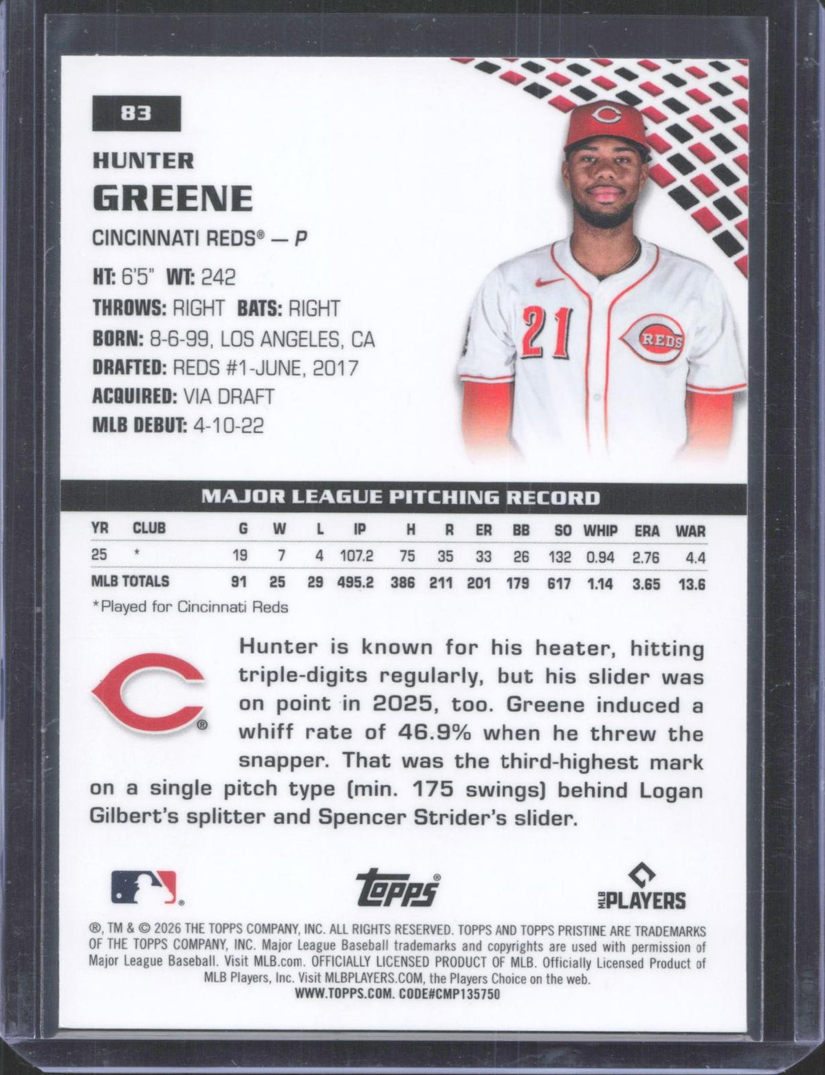 2026 Topps Pristine Hunter Greene #83