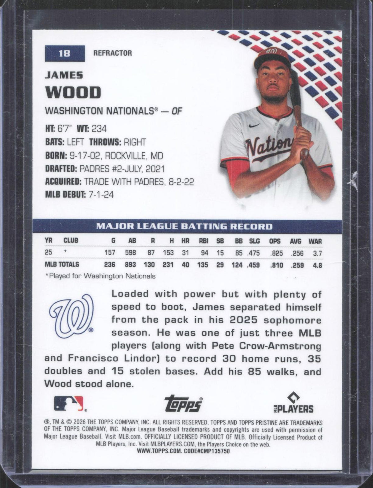 2026 Topps Pristine James Wood #18 Refractor