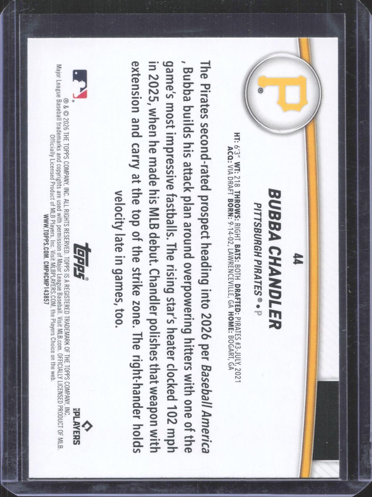 2026 Topps Bubba Chandler #44 Flagship Collection (Series Two)